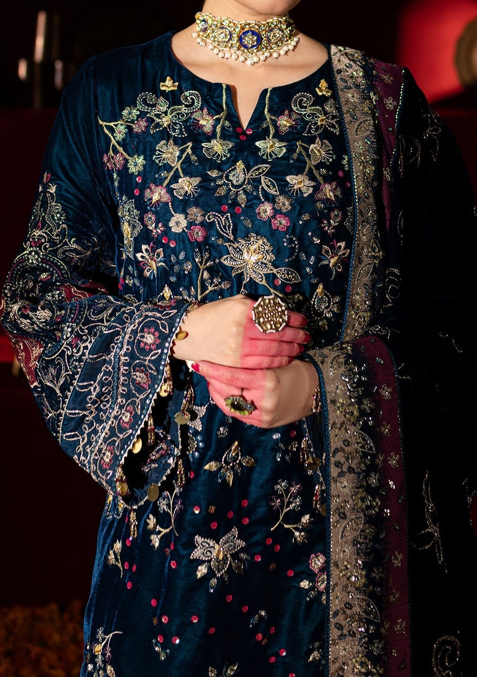 Nureh Embroidered Pakistani Luxury Velvet Dress