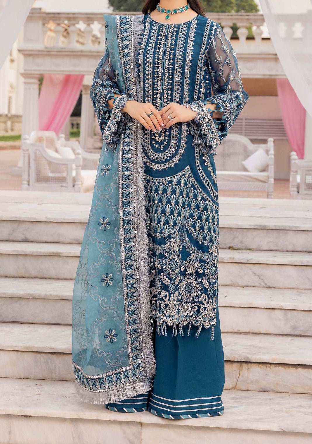 Adan's Libas Celestial Bloom Pakistani Luxury Palazzo Suit - db27321