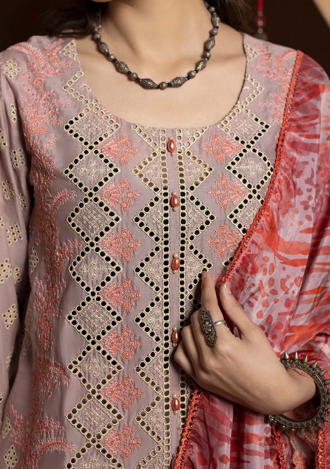 Adan's Libas Hafsa Zia Pakistani Embroidered Lawn Dress - db25984