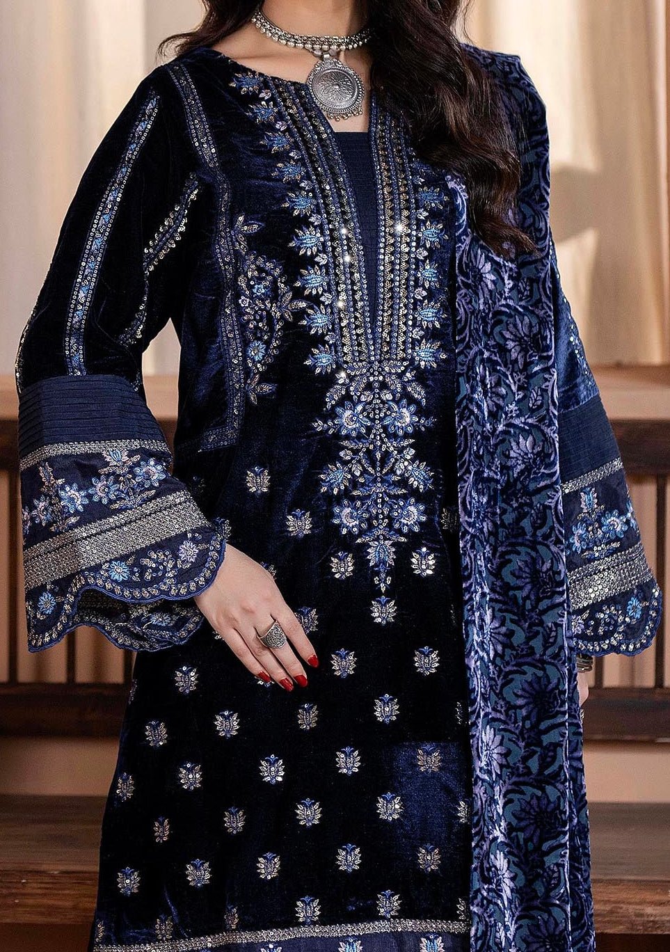 Adan's Libas Plachi Pakistani Velvet Dress - db27737