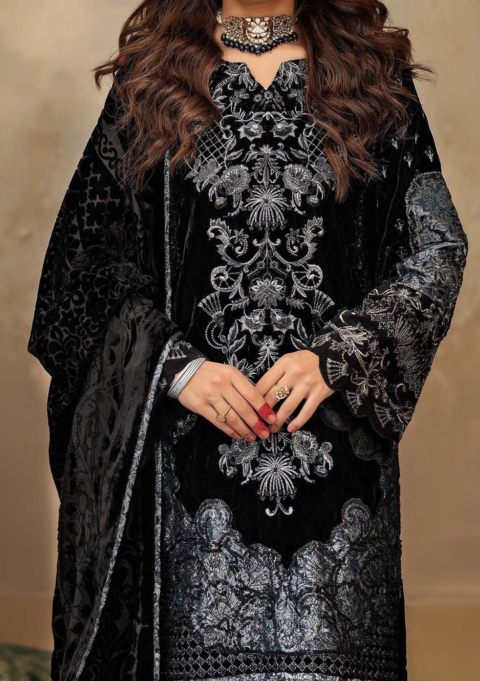 Adan's Libas Plachi Pakistani Velvet Dress - db27168