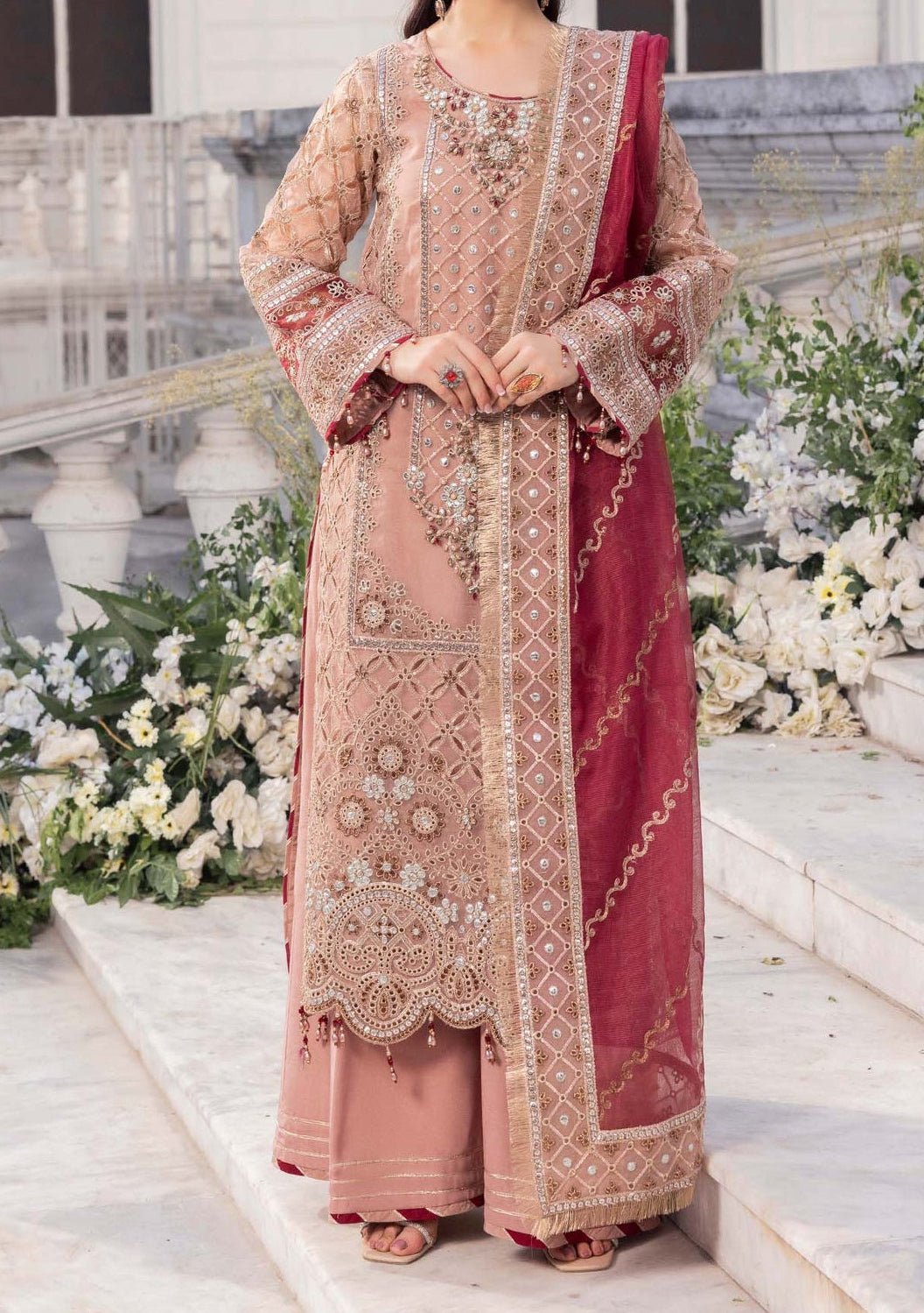 Adan's Libas Refined Glimmer Pakistani Luxury Palazzo Suit - db27328