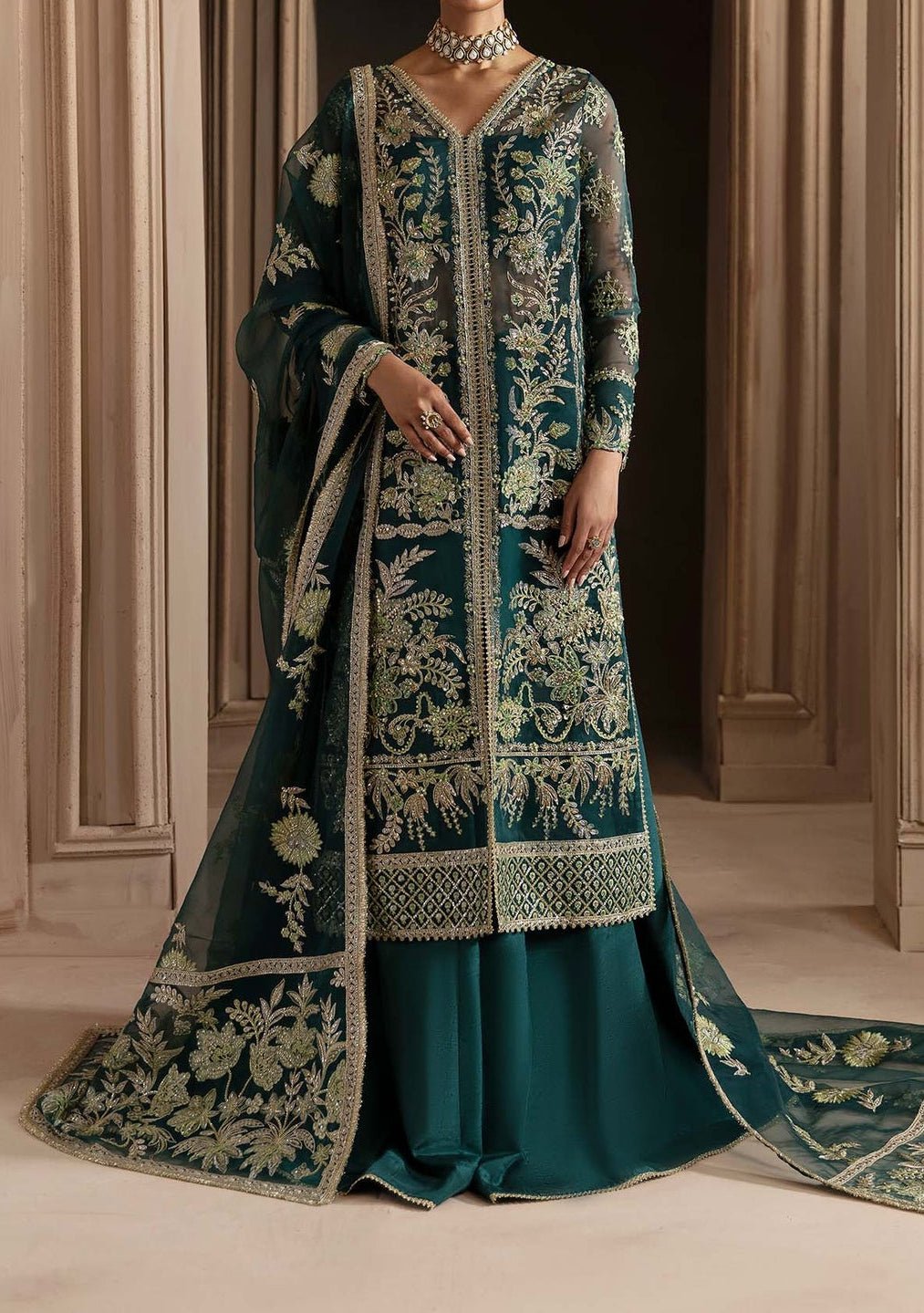 Akbar Aslam Celeste Pakistani Luxury Organza Dress - db27360