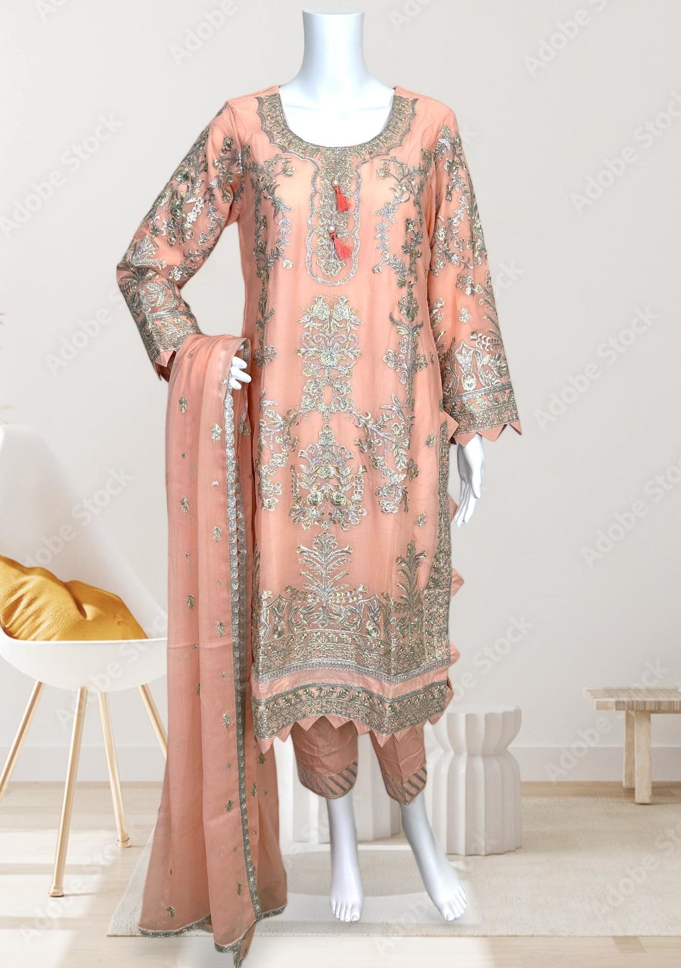 Asim Jofa Replica Embroidered Chiffon Dress - db25274