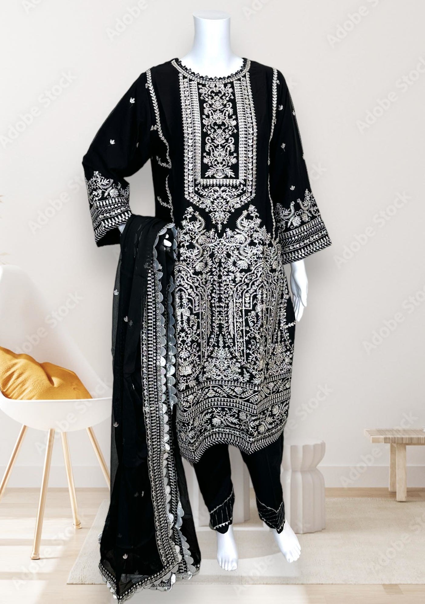 Asim Jofa Replica Embroidered Chiffon Dress - db25272