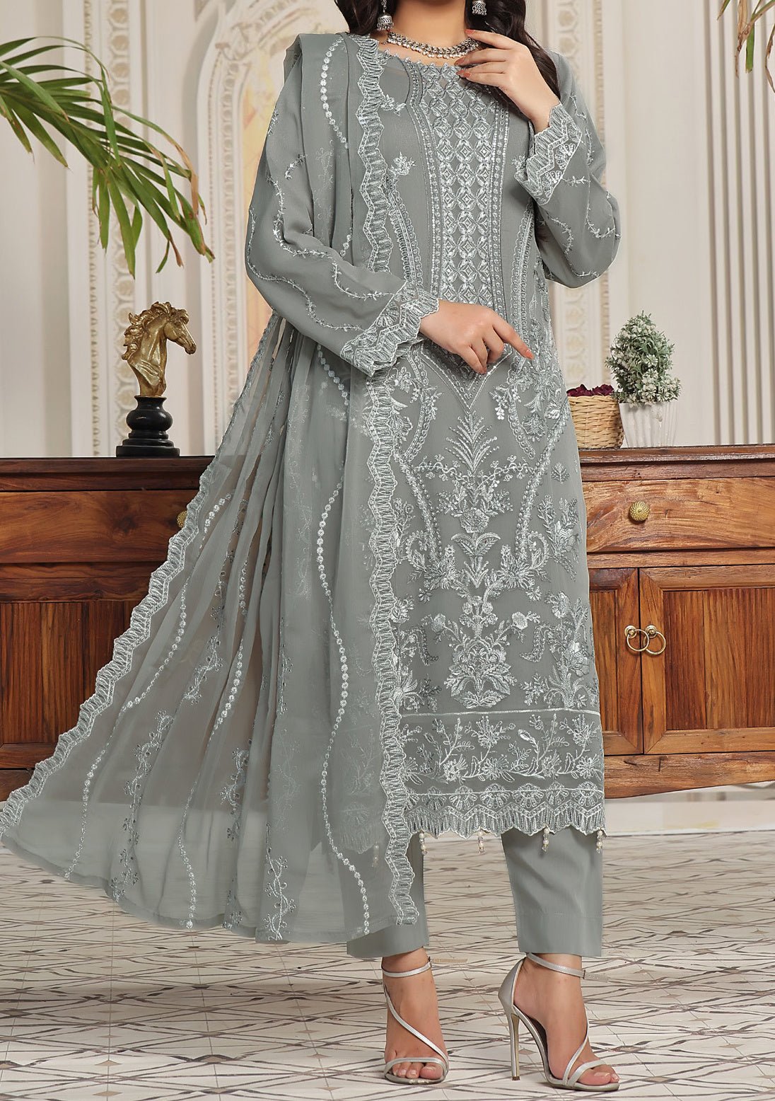 Bin Hameed Alishba Heavy Embroidered Chiffon Dress - db26207