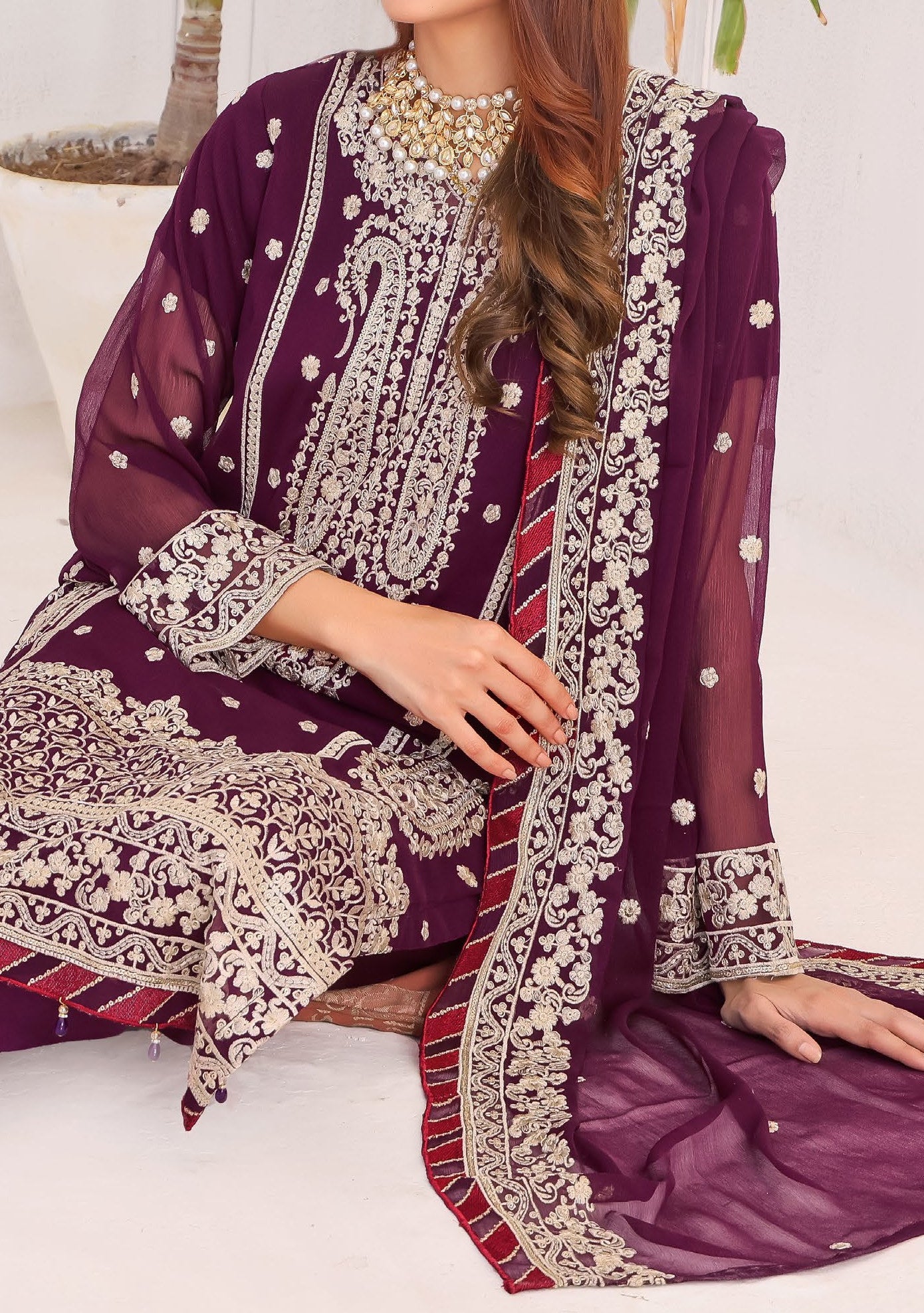 Bin Hameed Fabiha Heavy Embroidered Chiffon Dress - db25813