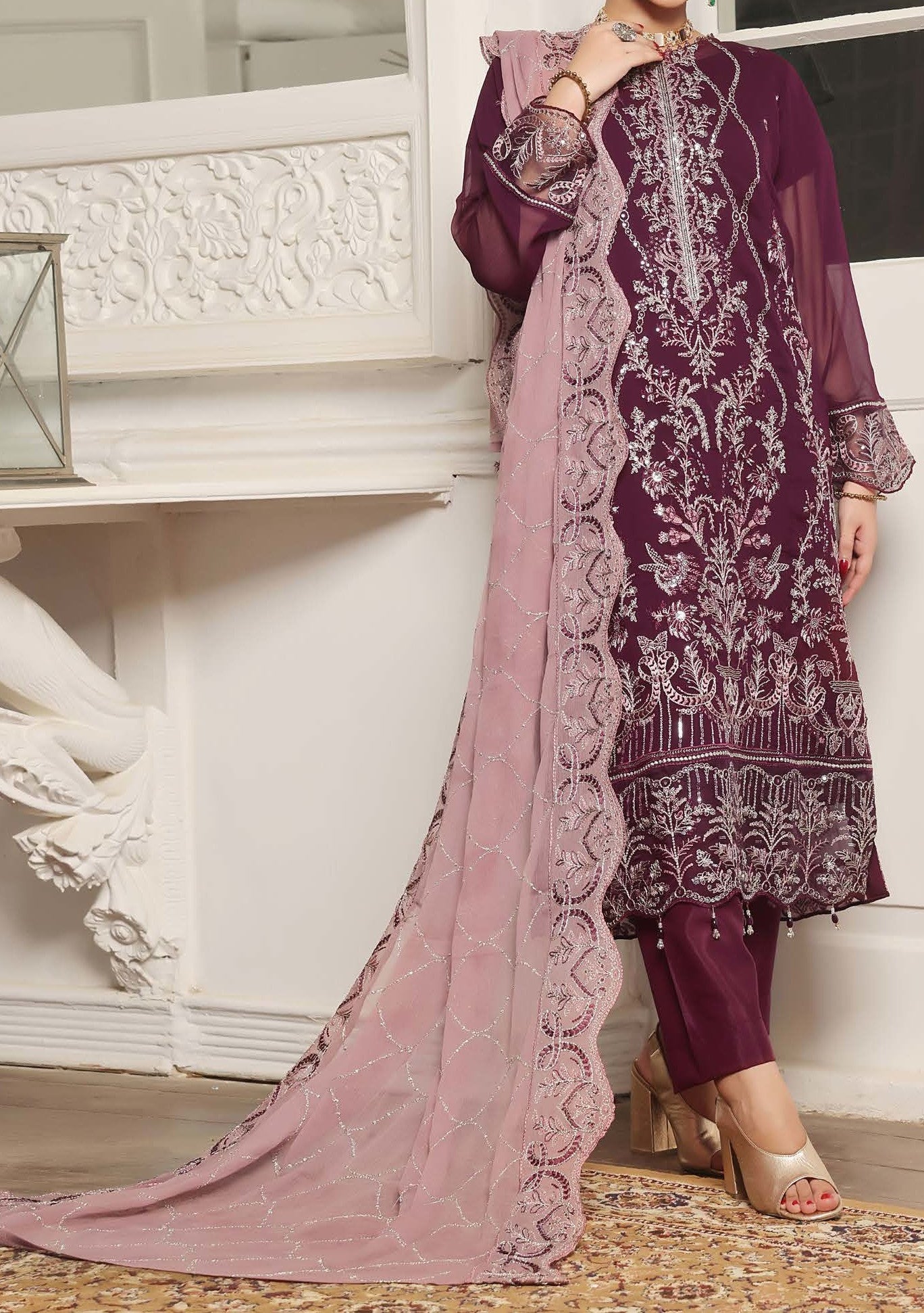 Bin Hameed Himsa Luxury Embroidered Chiffon Dress - db27980