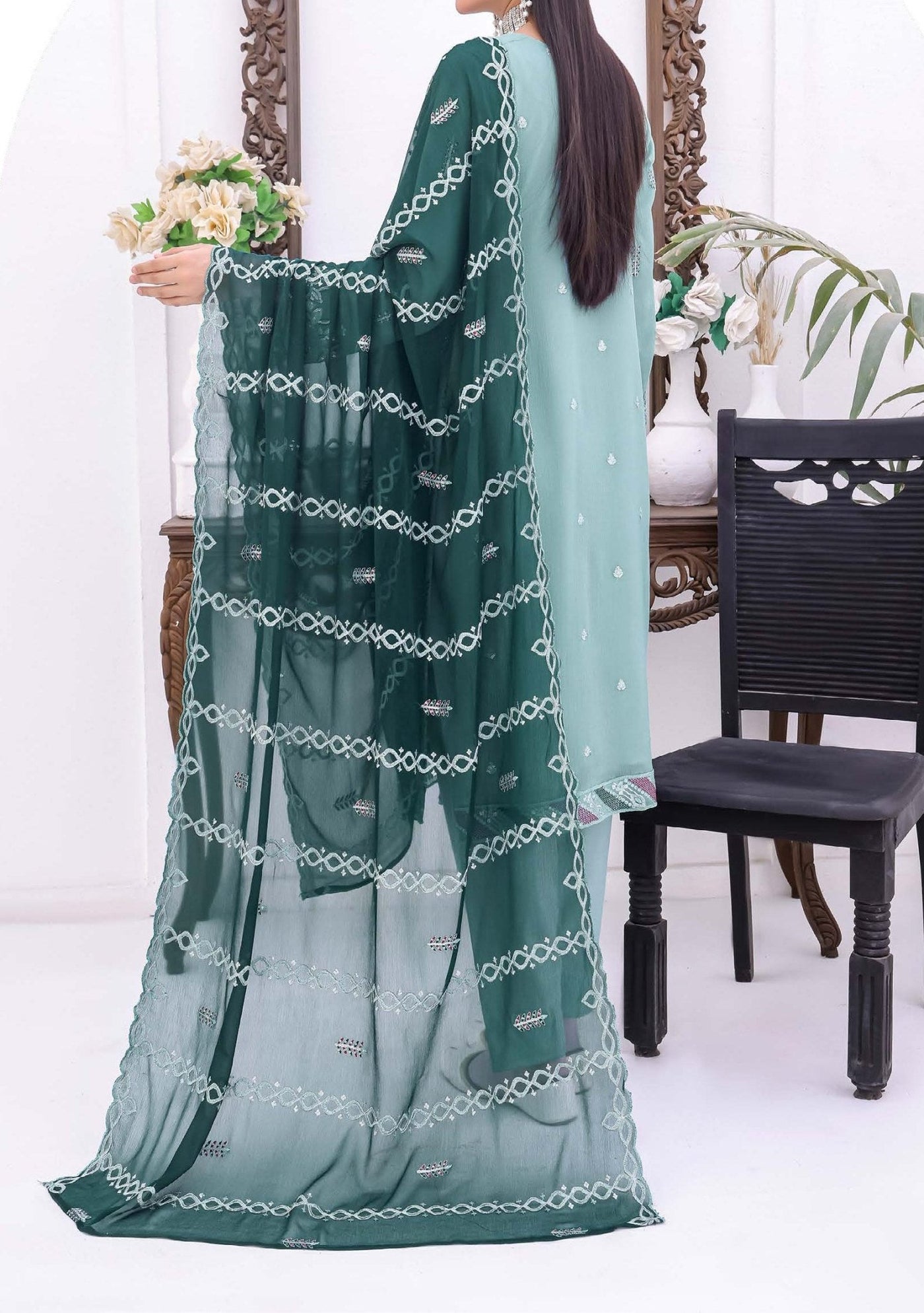 Bin Hameed Horain Luxury Embroidered Chiffon Dress - db29561