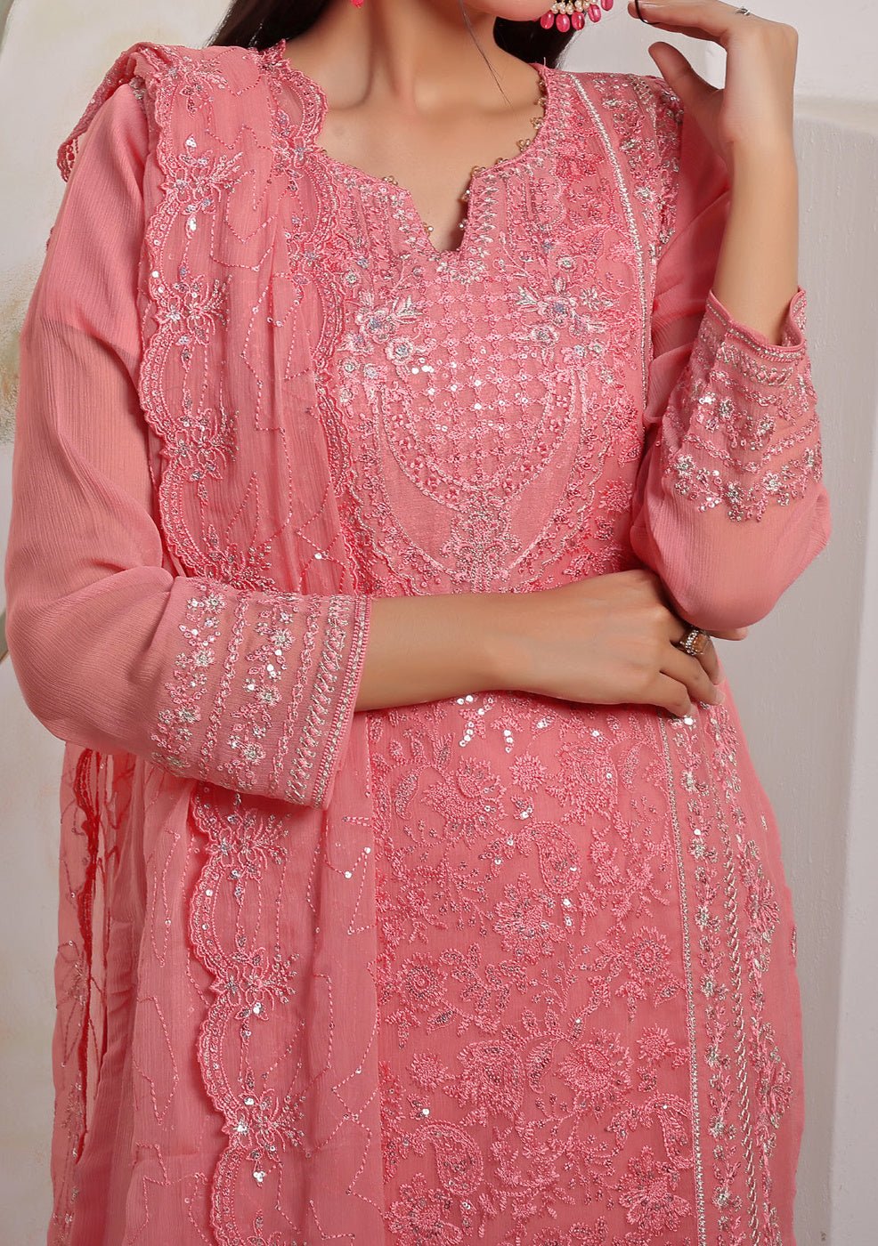Bin Hameed Kushboo Heavy Embroidered Chiffon Dress - db25746