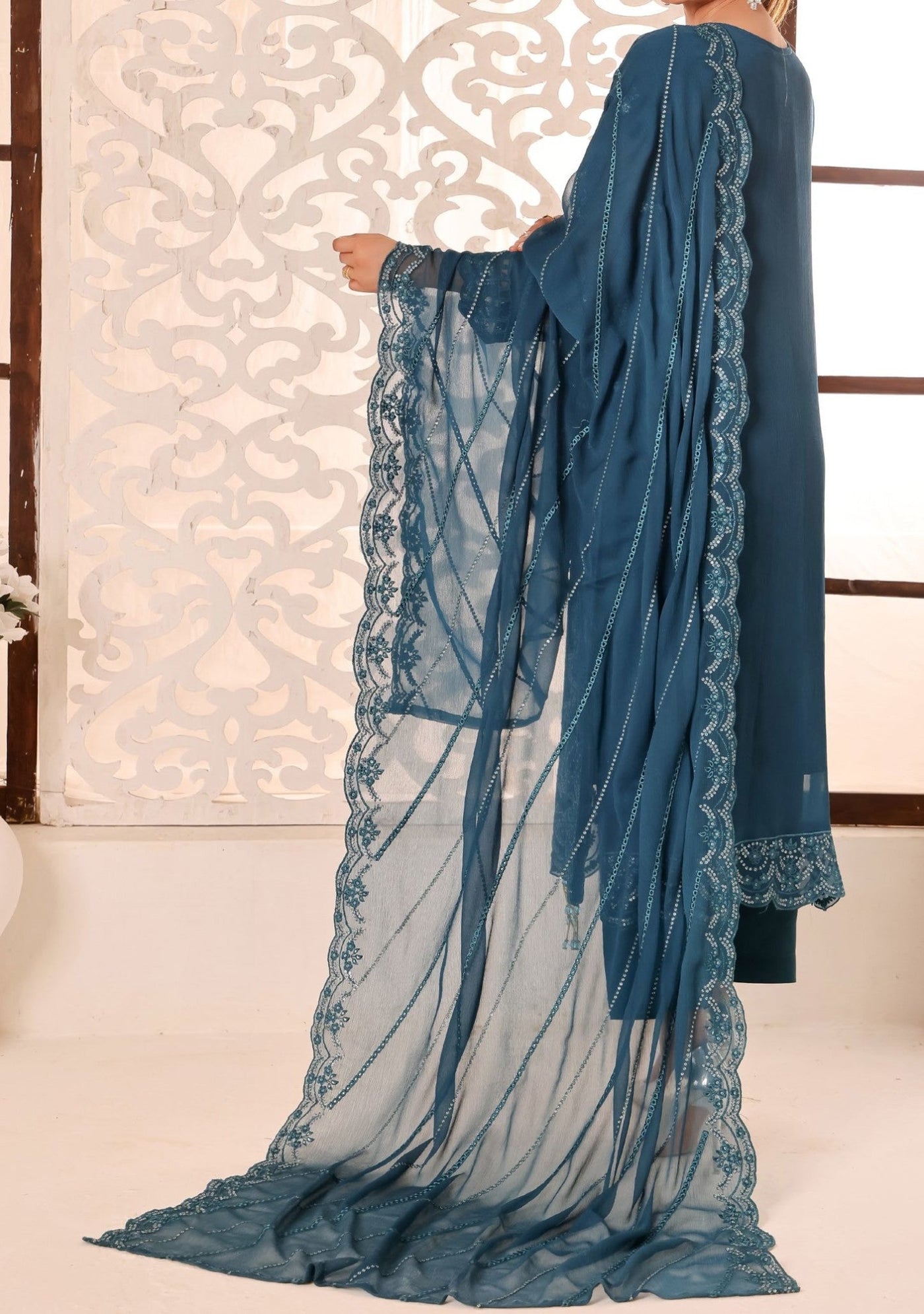 Bin Hameed Maah Rang Heavy Embroidered Chiffon Dress - db26017