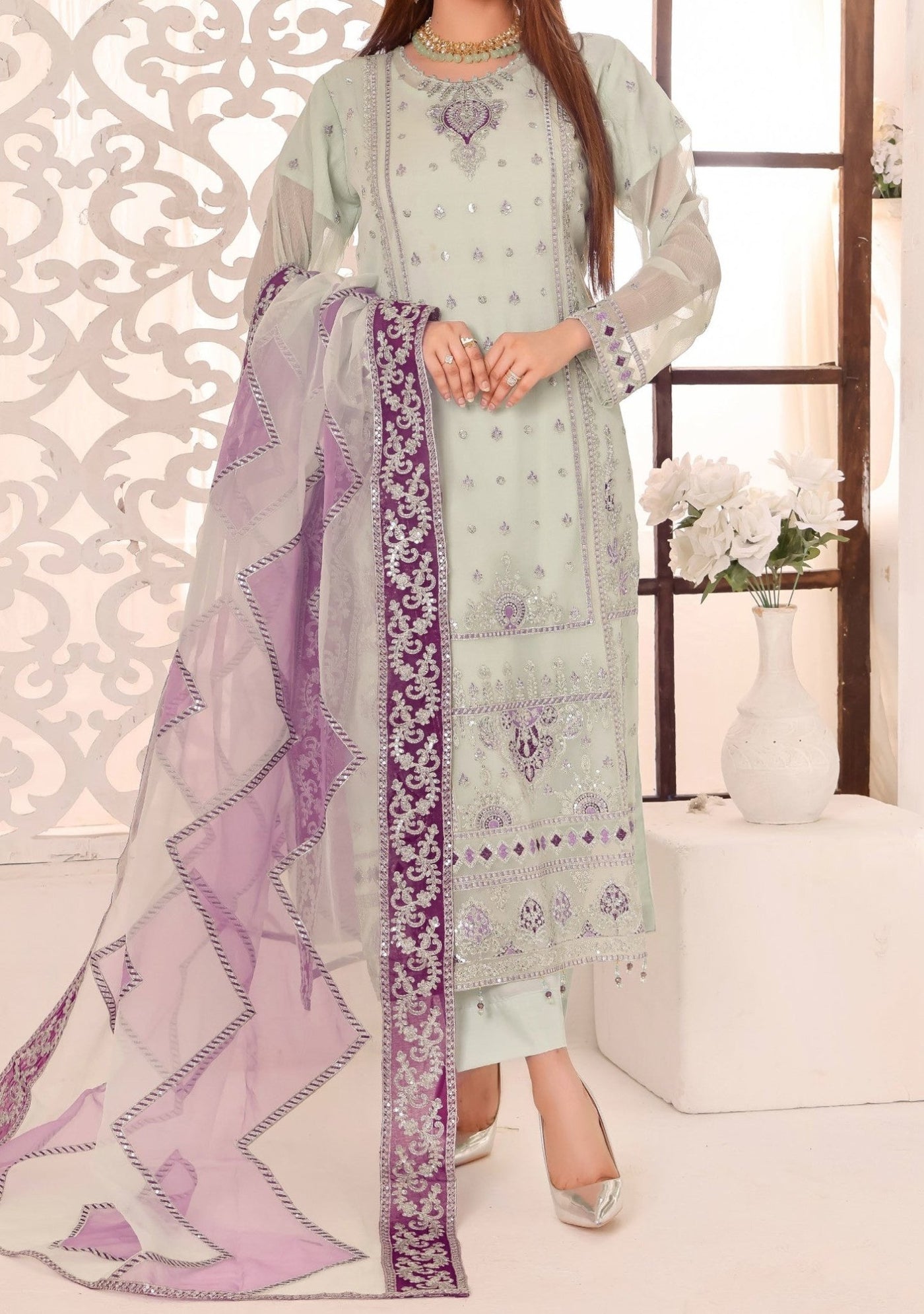 Bin Hameed Maah Rang Heavy Embroidered Chiffon Dress - db26018