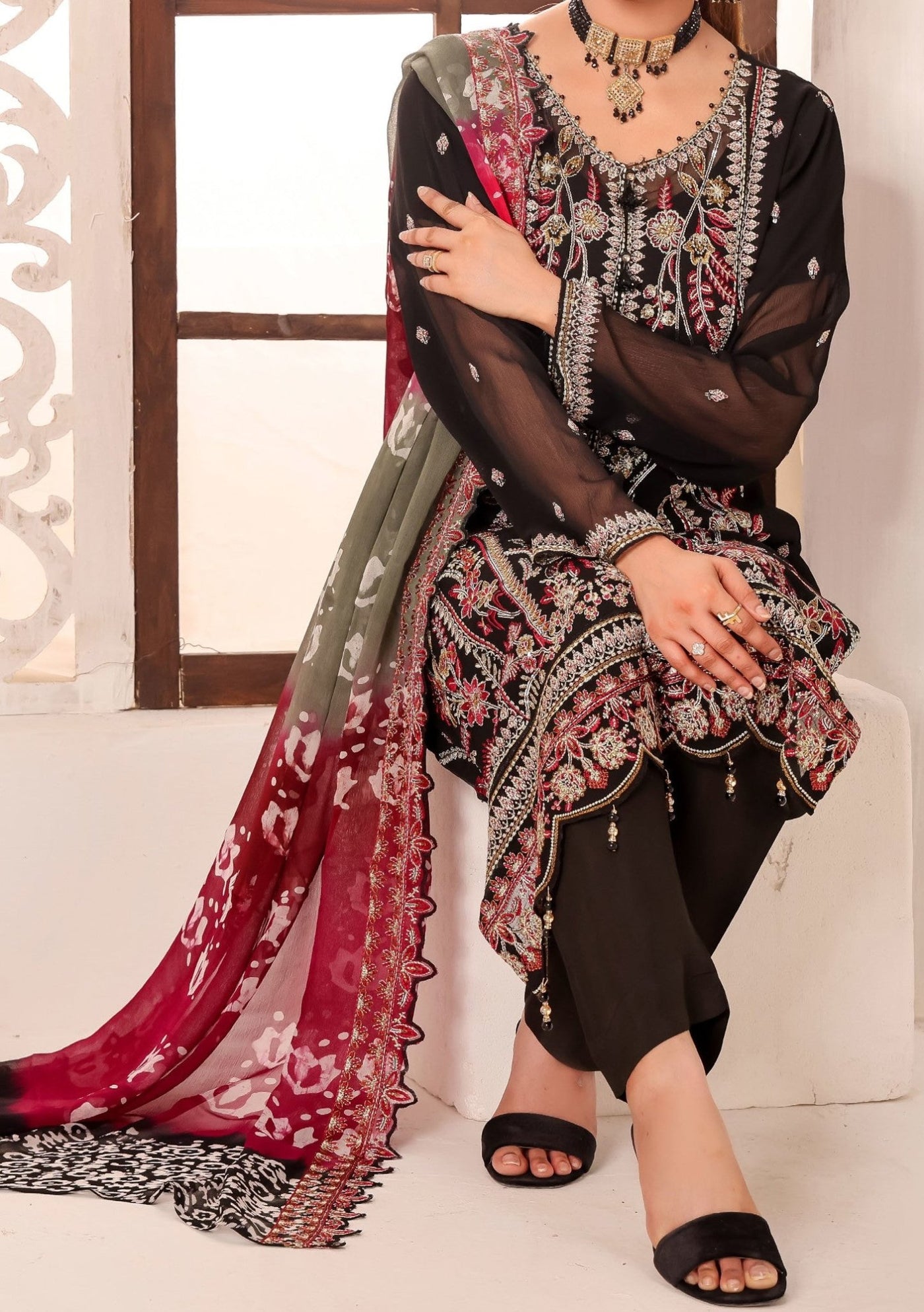 Bin Hameed Maah Rang Heavy Embroidered Chiffon Dress - db26019
