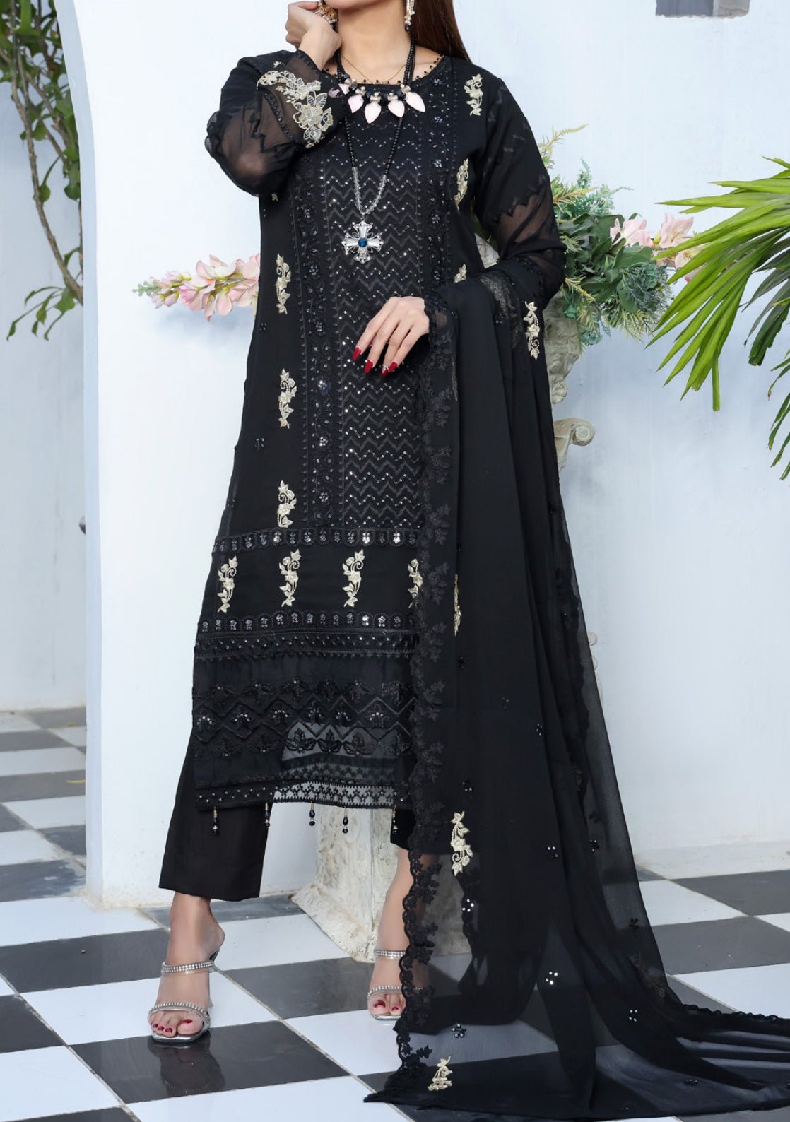 Bin Hameed Middhat Heavy Embroidered Chiffon Dress - db26187