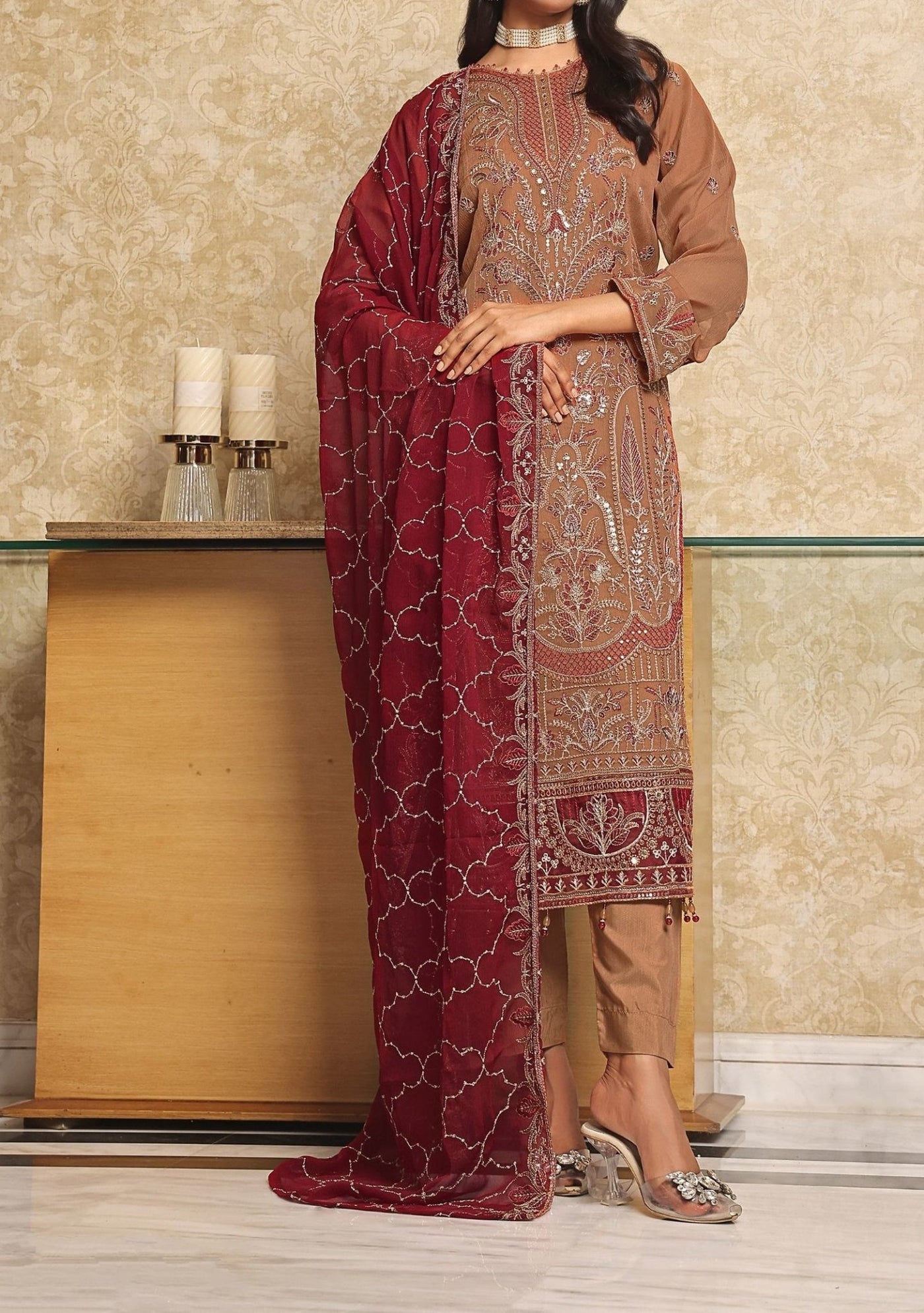 Bin Hameed Rina Luxury Embroidered Chiffon Dress - db27364