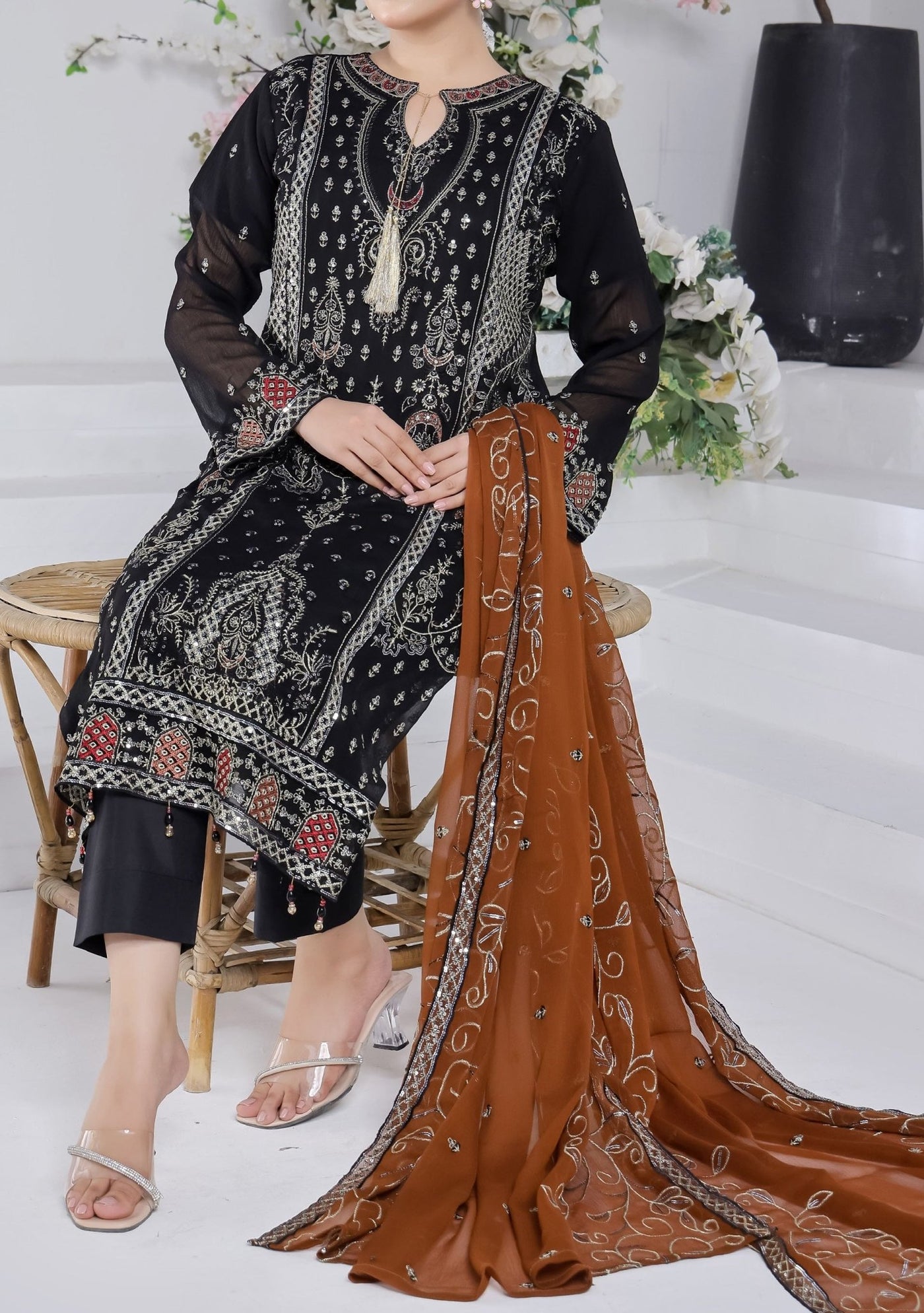 Bin Hameed Suffha Luxury Embroidered Chiffon Dress - db26663