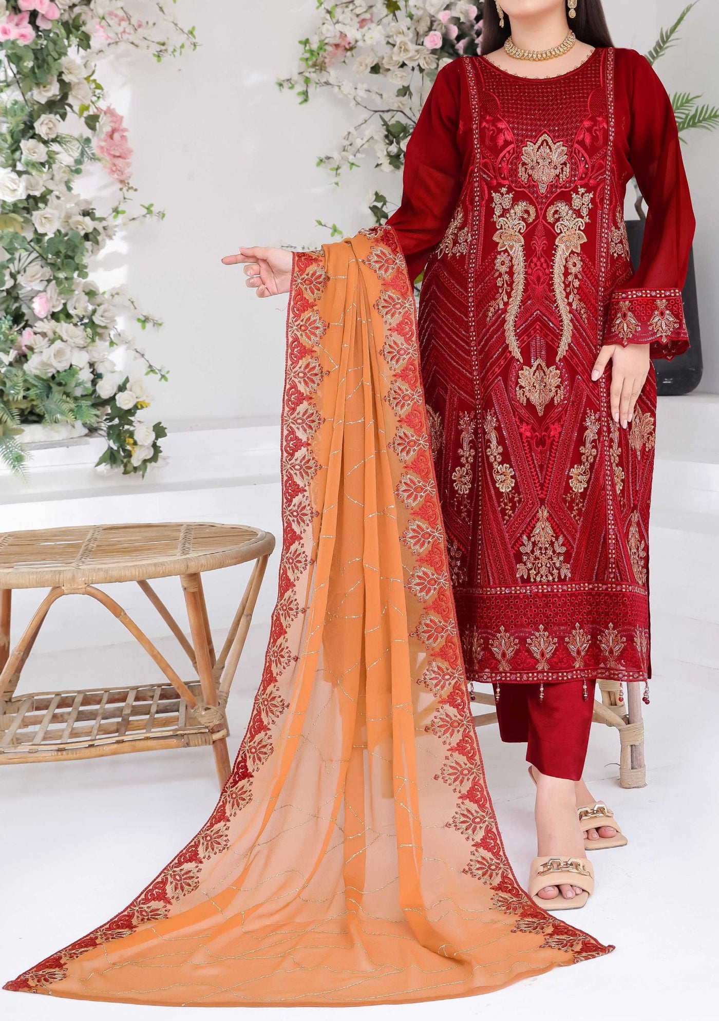 Bin Hameed Suffha Luxury Embroidered Chiffon Dress - db26665