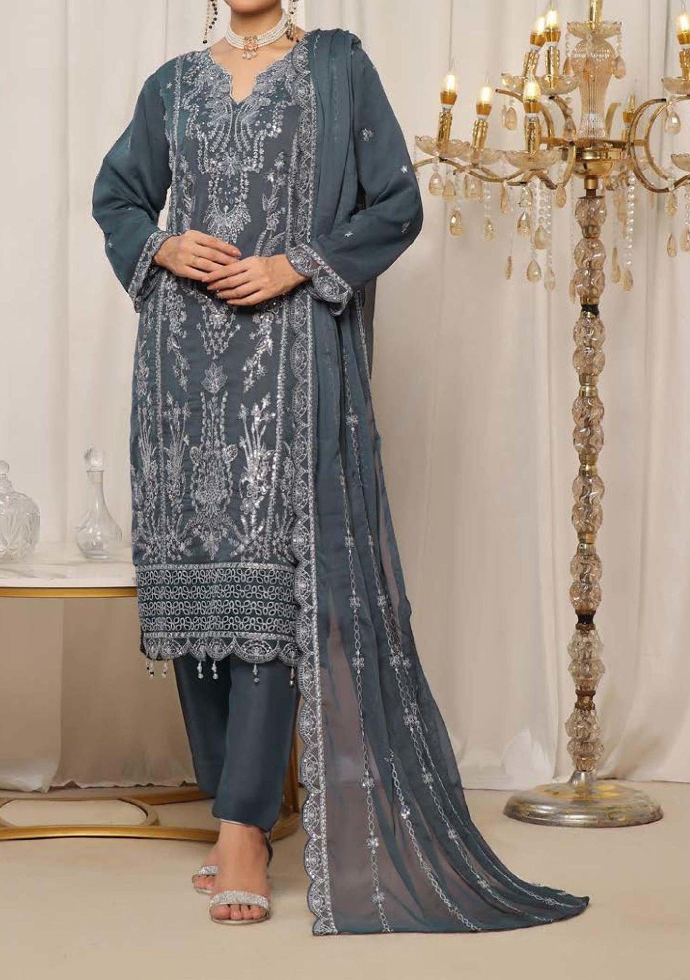 Bin Hameed Tania Luxury Embroidered Chiffon Dress - db28703