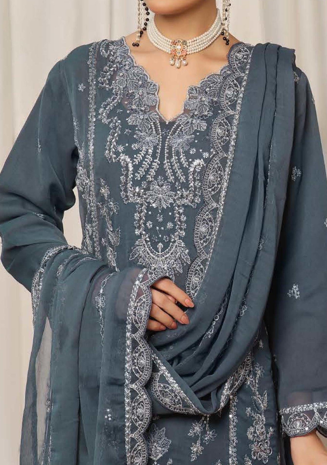 Bin Hameed Tania Luxury Embroidered Chiffon Dress - db28703