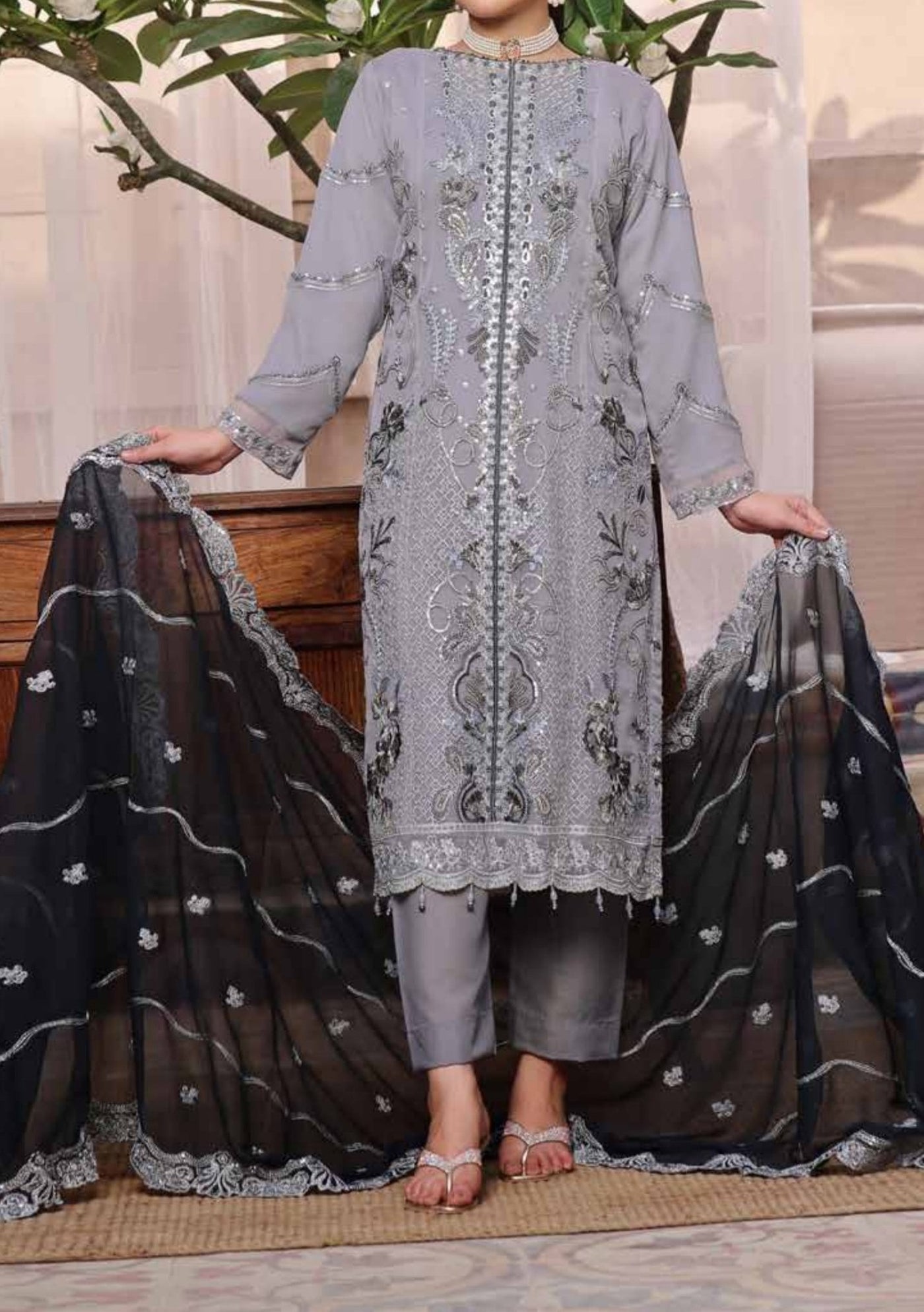 Bin Hameed Zalfaa Luxury Embroidered Chiffon Dress - db27854