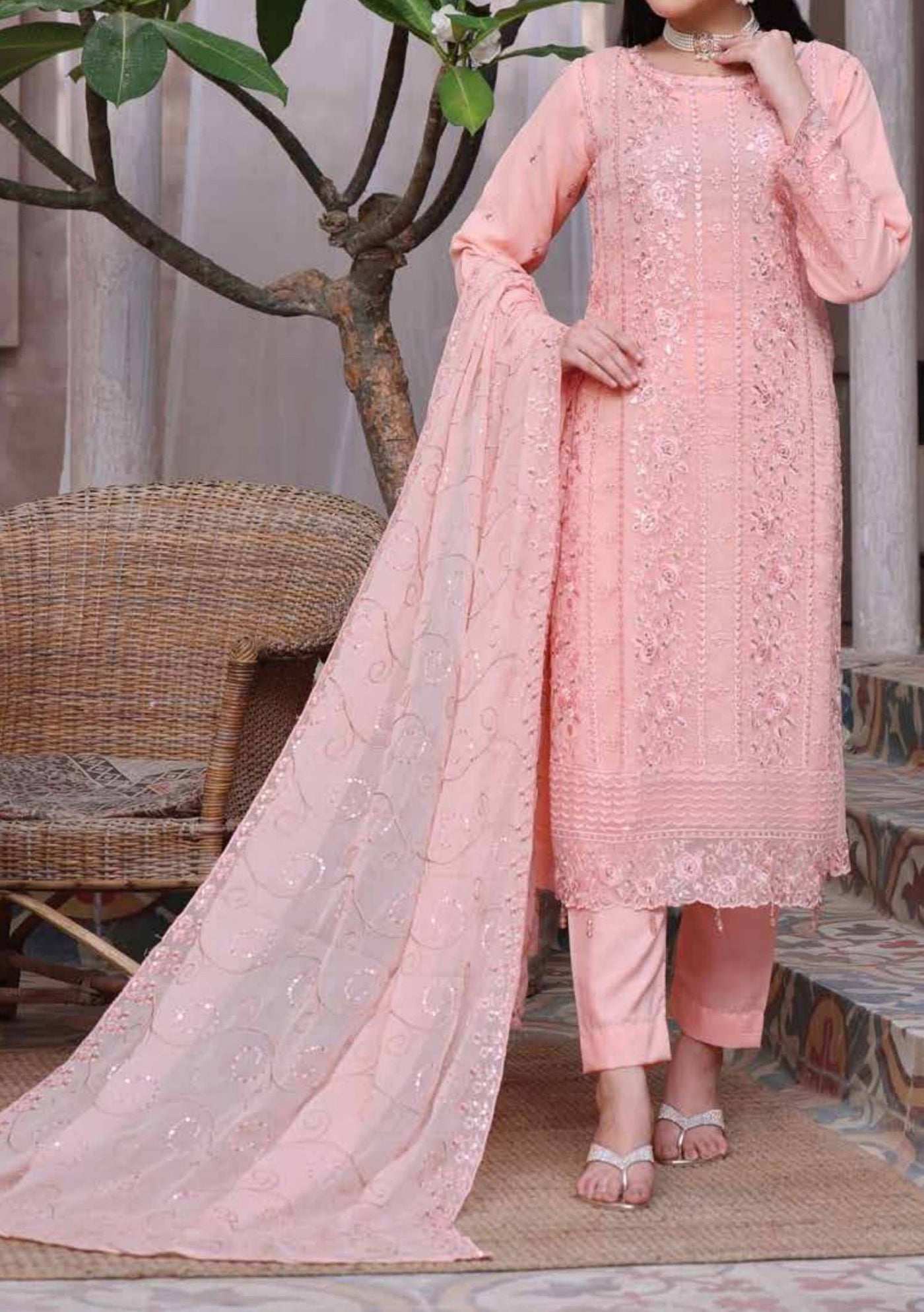 Bin Hameed Zalfaa Luxury Embroidered Chiffon Dress - db27858