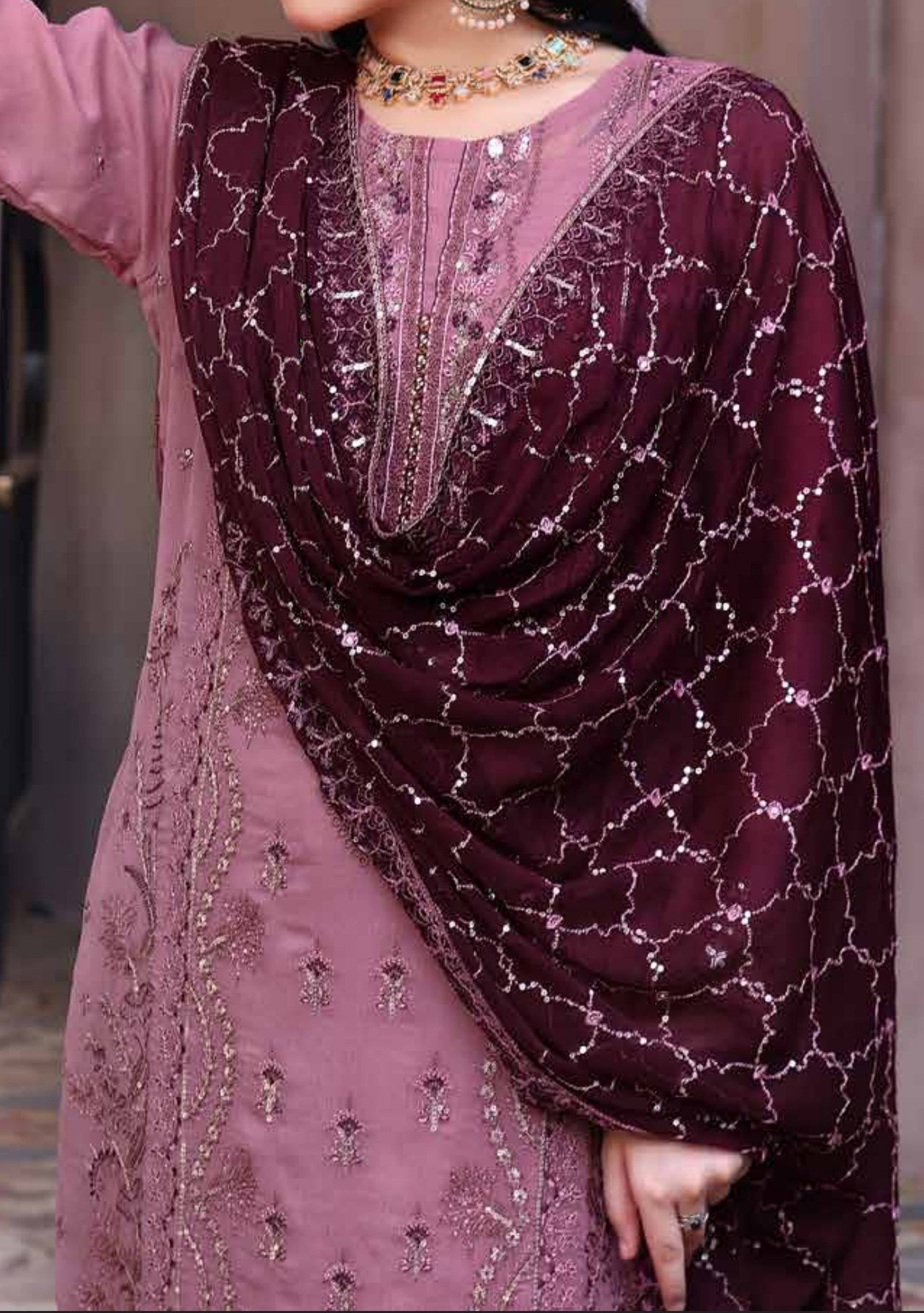 Bin Hameed Zalfaa Luxury Embroidered Chiffon Dress - db27855