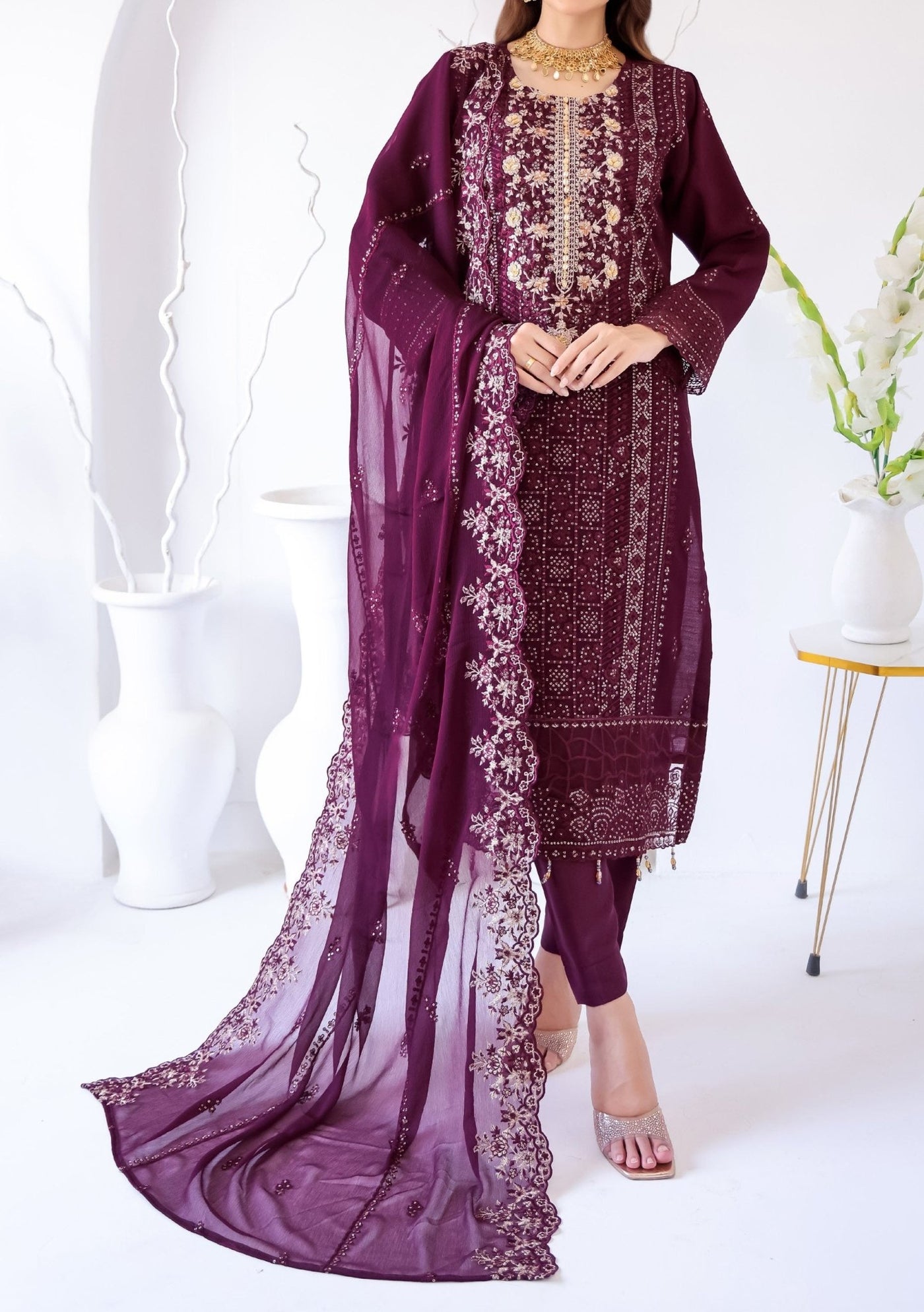 Bin Hameed Zhikar Luxury Embroidered Chiffon Dress - db27931