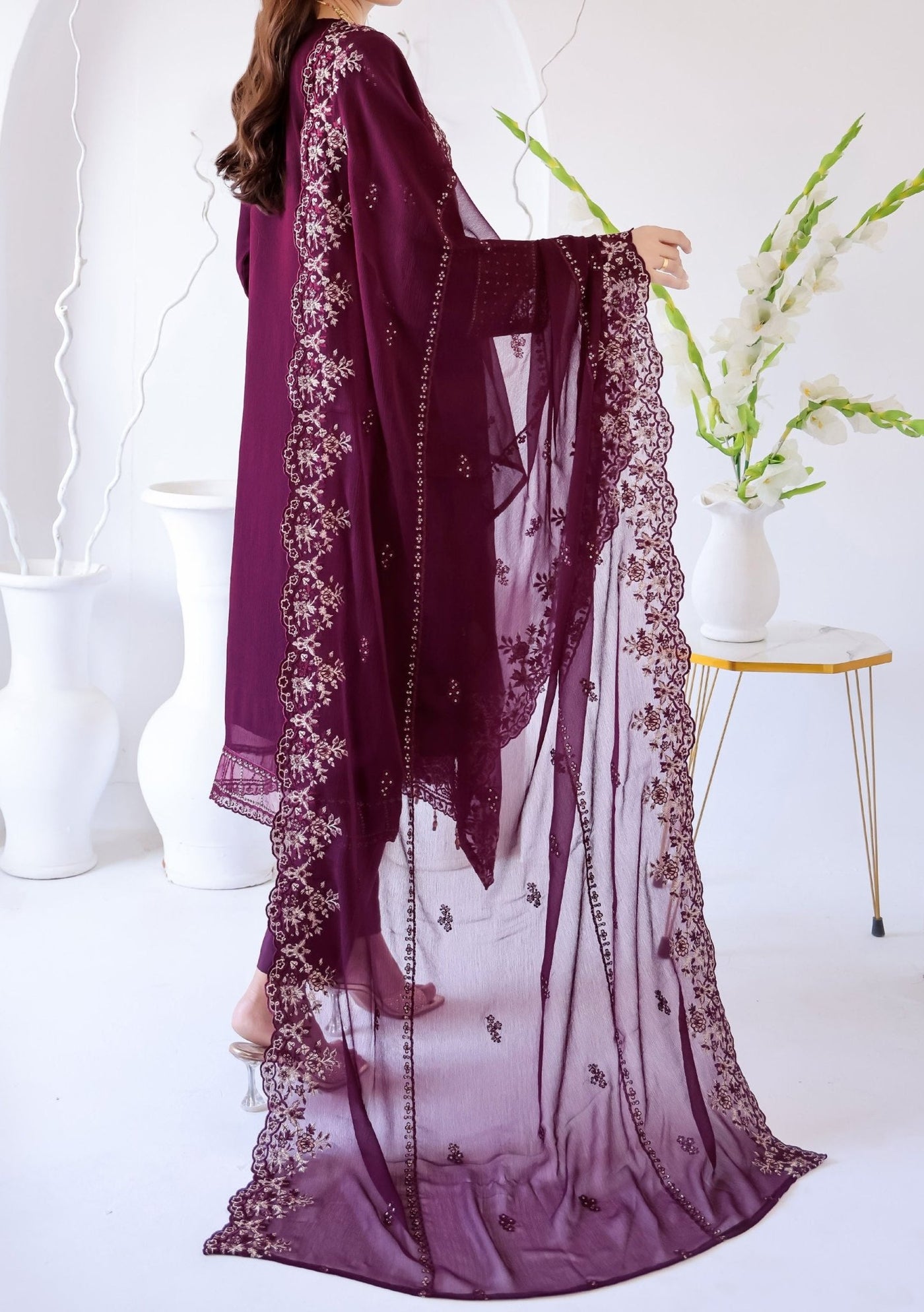 Bin Hameed Zhikar Luxury Embroidered Chiffon Dress - db27931