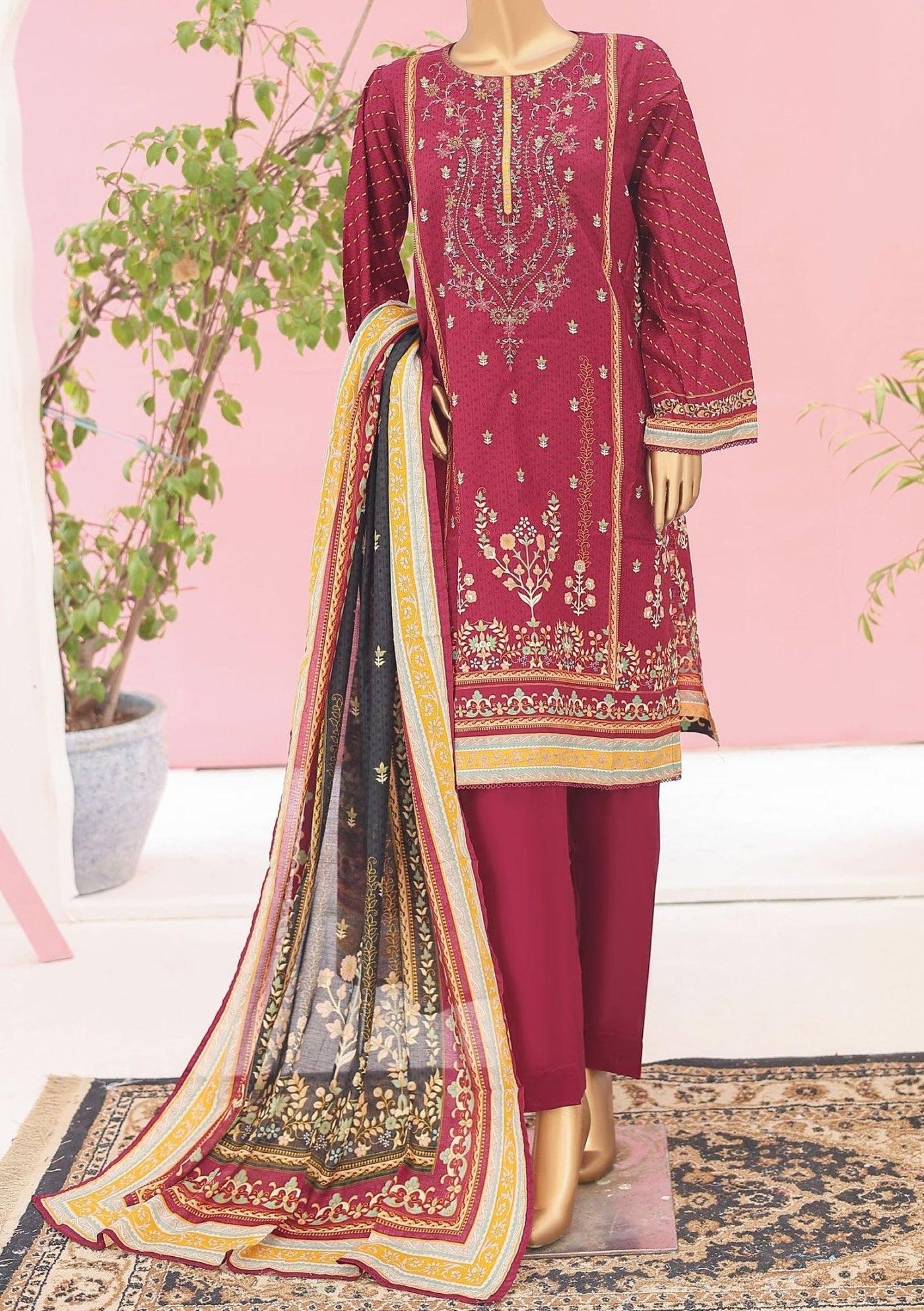 Bin Saeed Ready Made Embroidered Cotton Dress - db26753