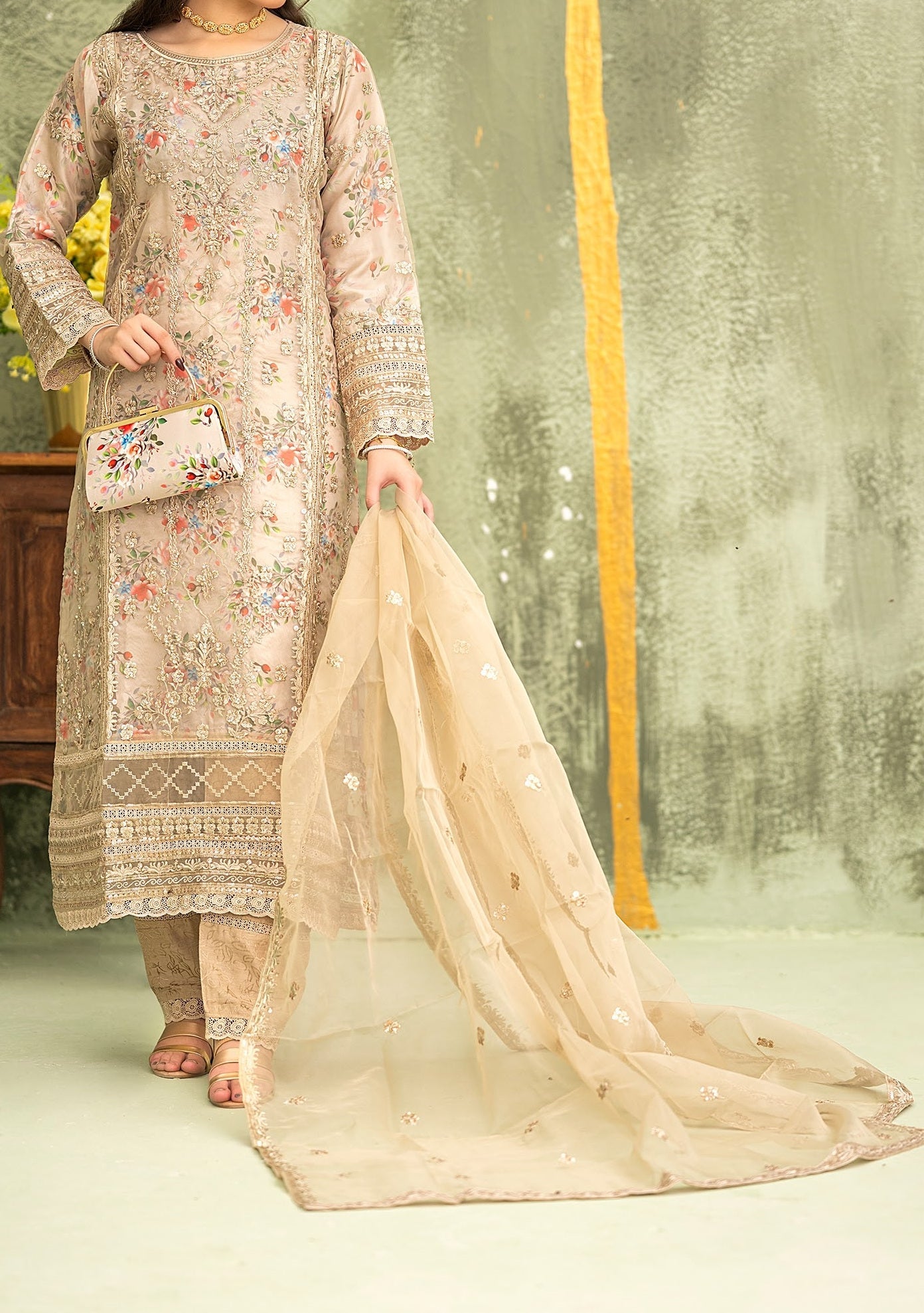 Bint - E - Noor Eshaline Embroidered Organza Dress - db29919