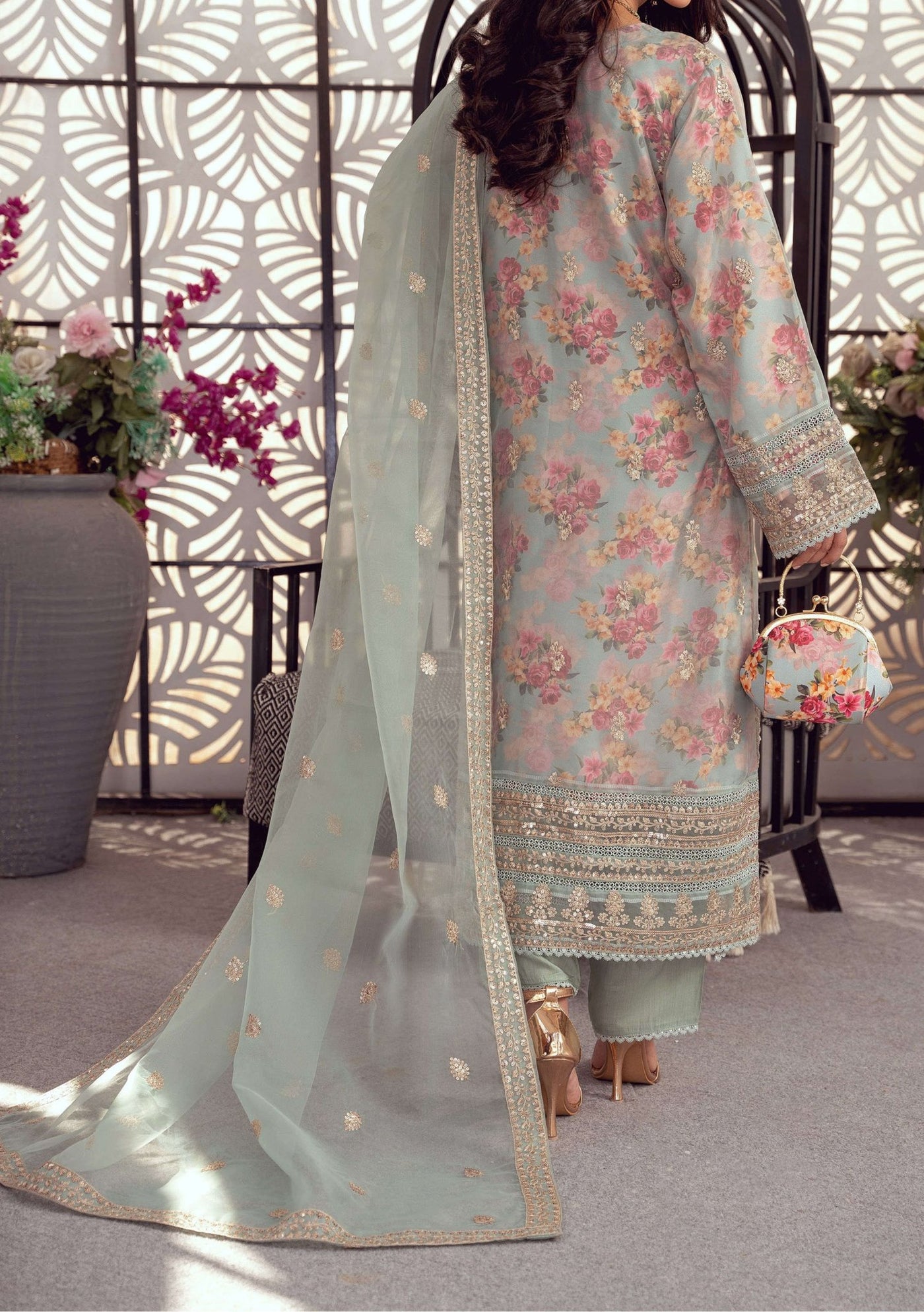 Bint E Noor Organza Dress With Accessories - db29157