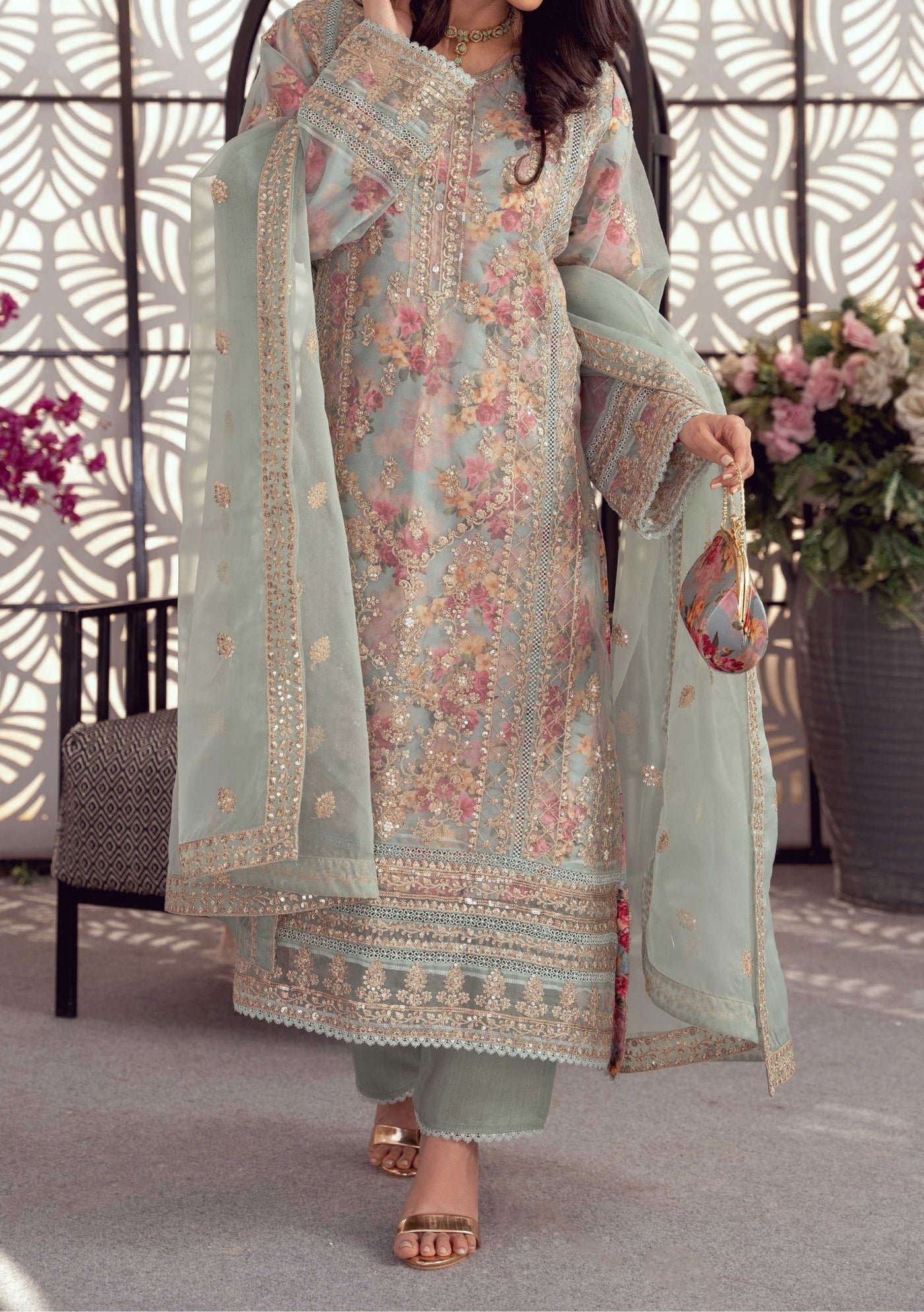 Bint E Noor Organza Dress With Accessories - db29157