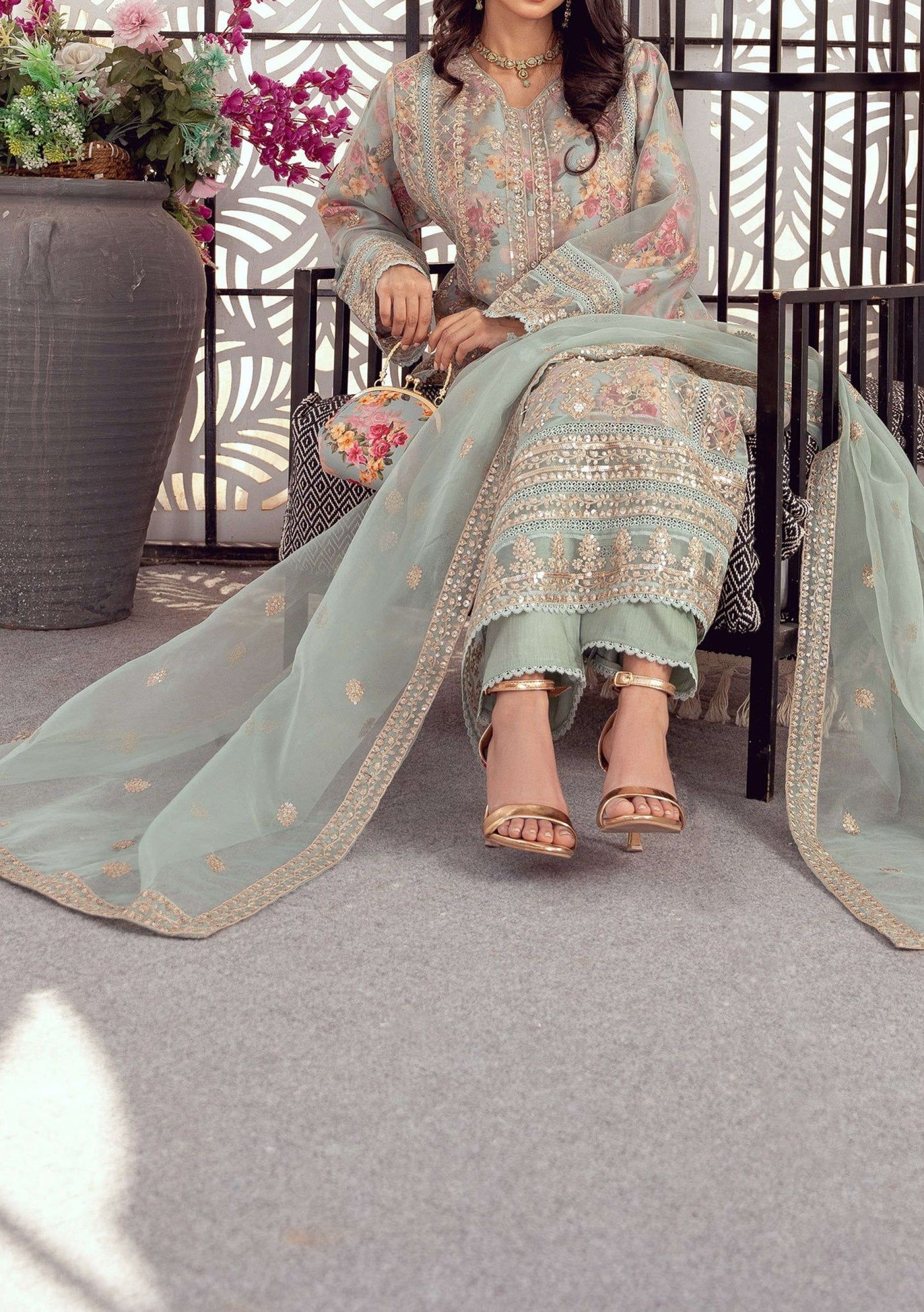 Bint E Noor Organza Dress With Accessories - db29157