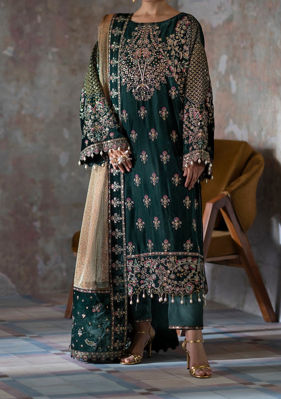 Emaan Adeel Saanjh Luxury Velvet Dress - db27586