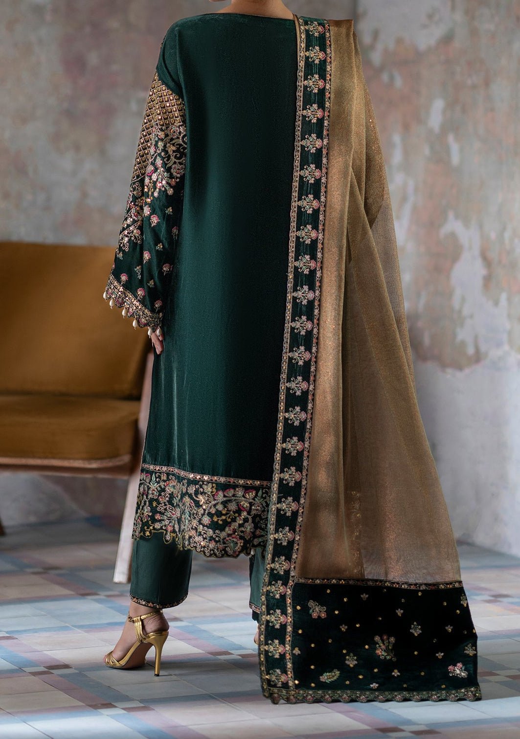 Emaan Adeel Saanjh Luxury Velvet Dress - db27586