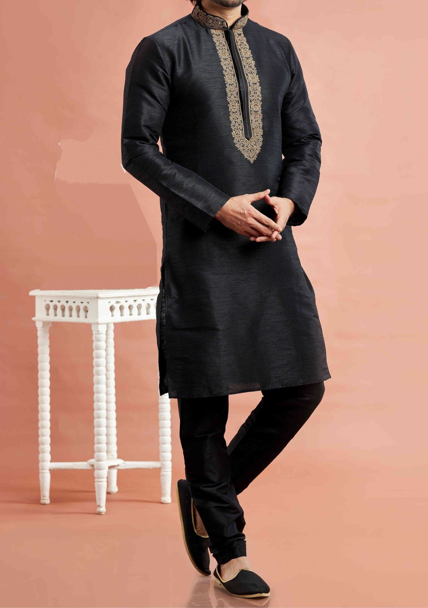 Embroidered Party Wear Jacquard Kurta Pajama Set - db28820