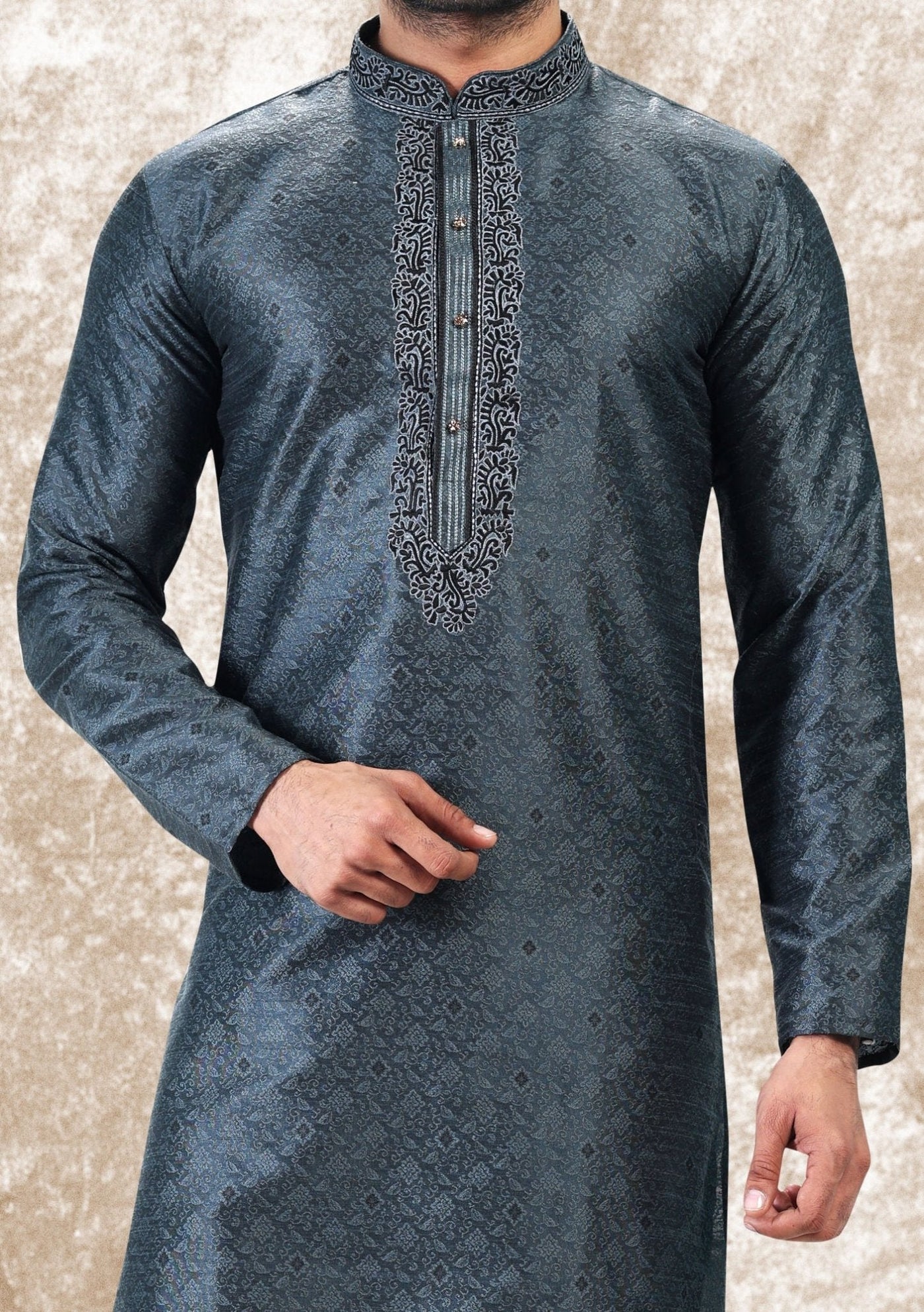 Embroidered Party Wear Jacquard Kurta Pajama Set - db25781