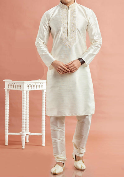 Embroidered Party Wear Jacquard Kurta Pajama Set - db28814