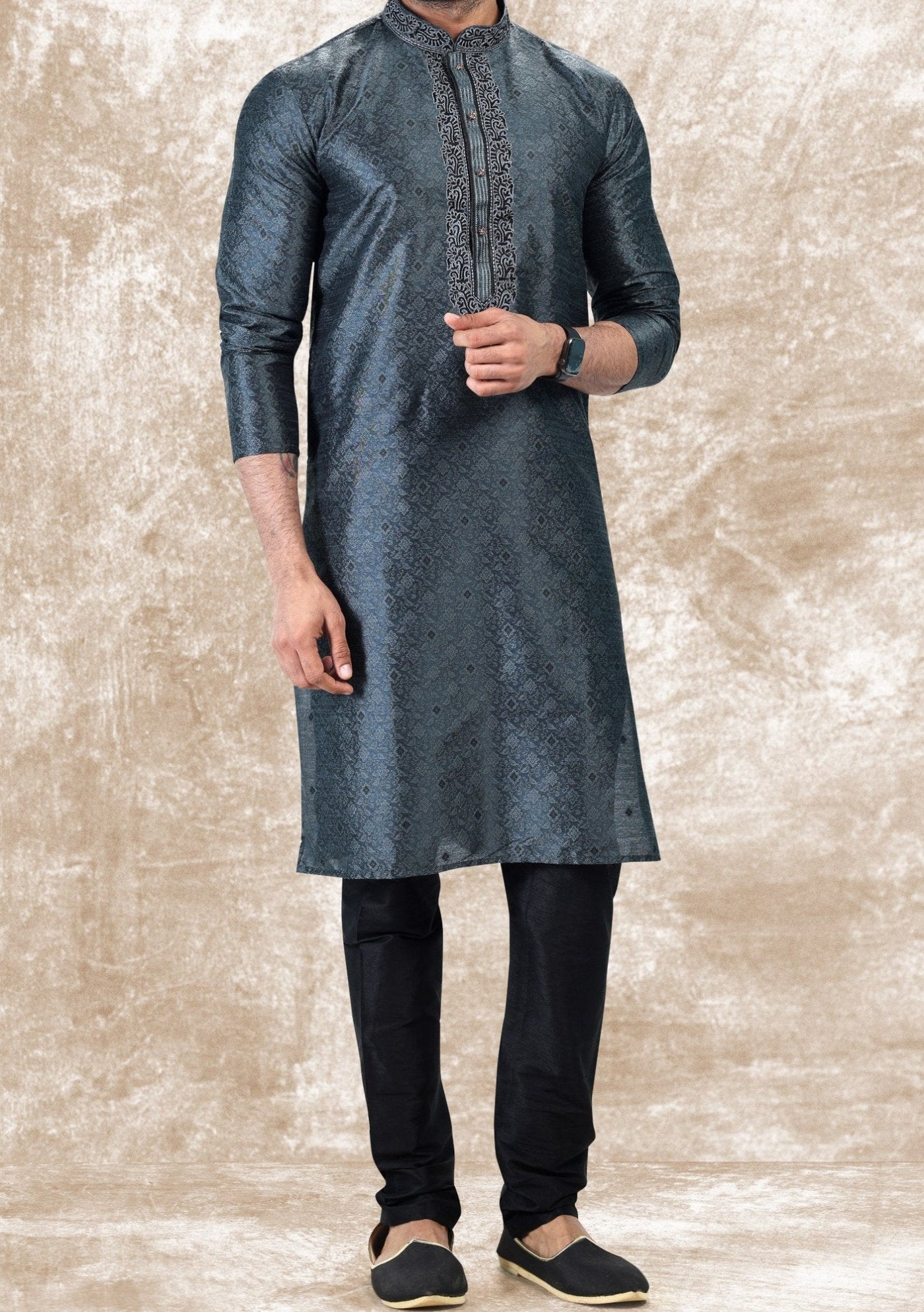 Embroidered Party Wear Jacquard Kurta Pajama Set - db25781