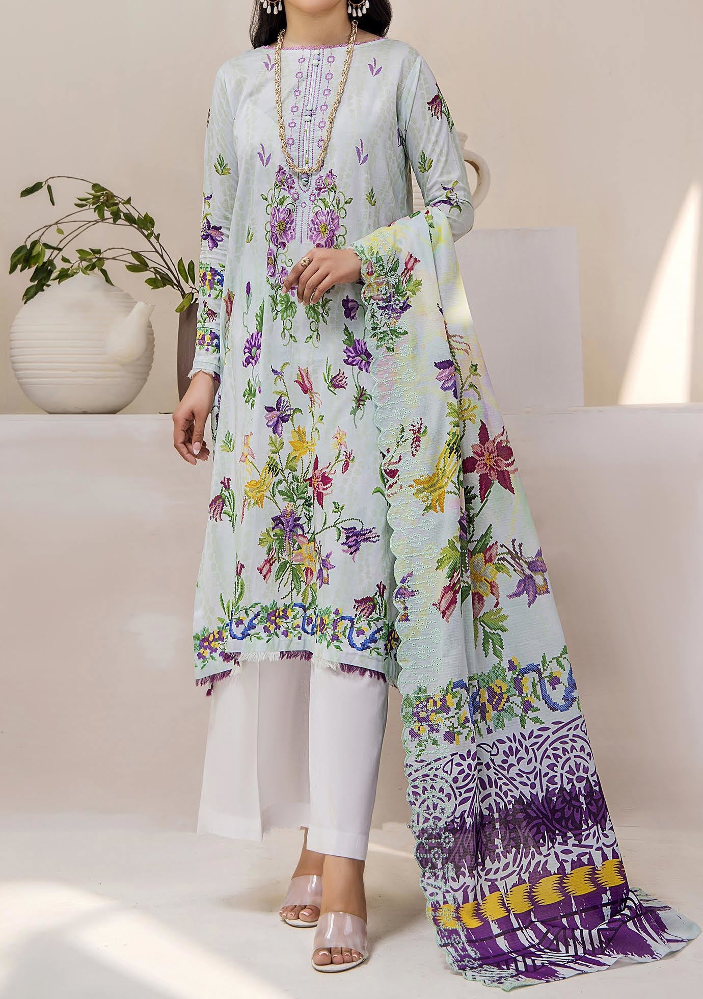 Gulljee Mahajal Ready Made Embroidered Lawn Dress - db26174