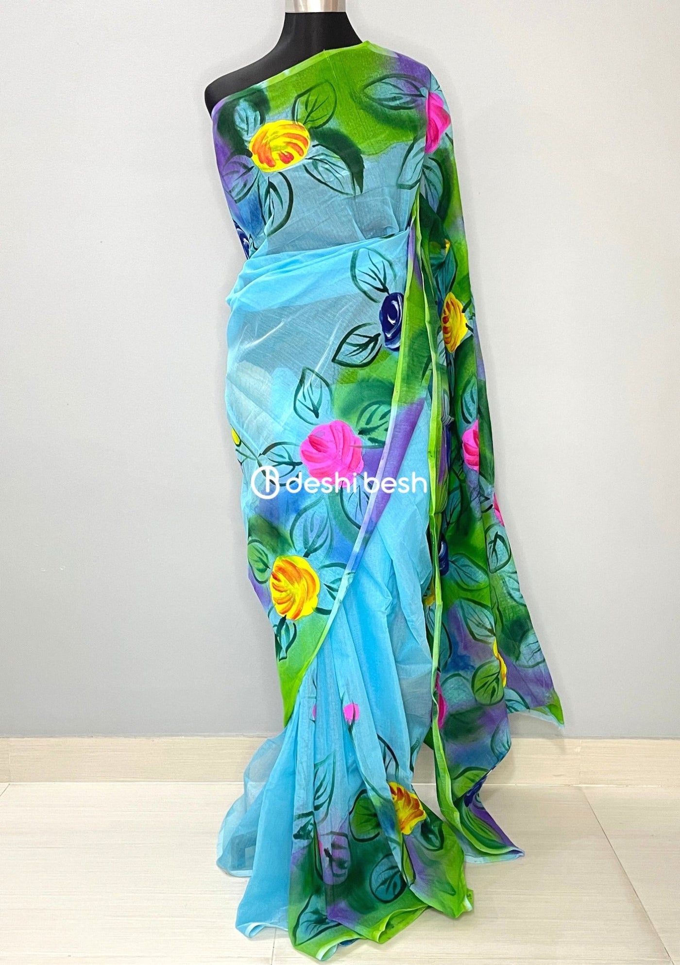 Hand Painted Mixed Cotton Saree - db26042