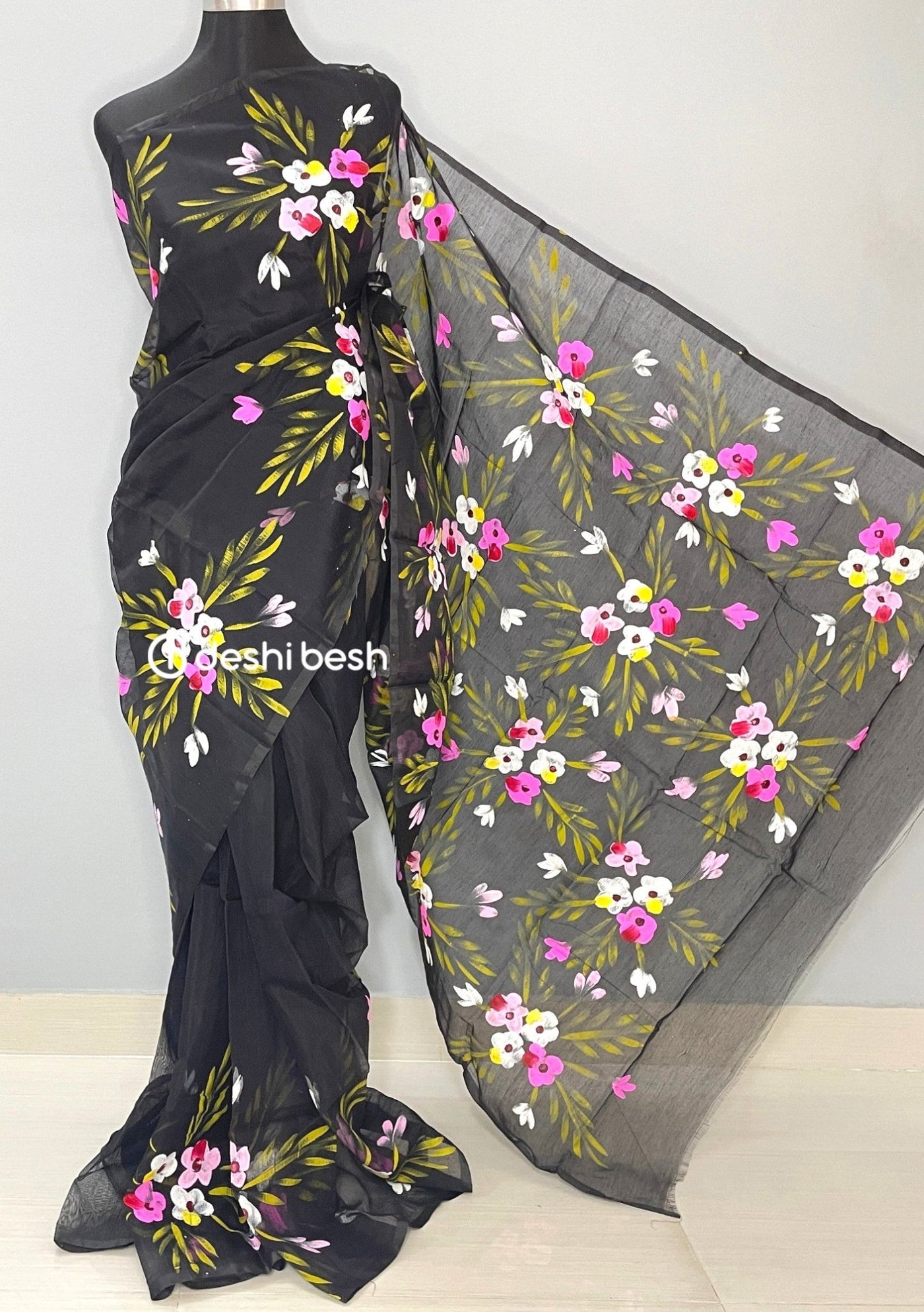 Hand Painted Mixed Cotton Saree - db26037