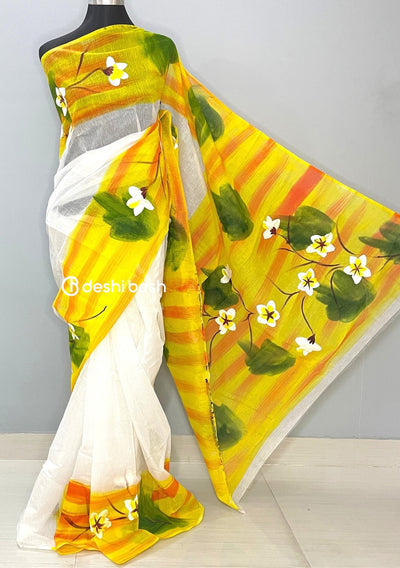 Hand Painted Mixed Cotton Saree - db26043