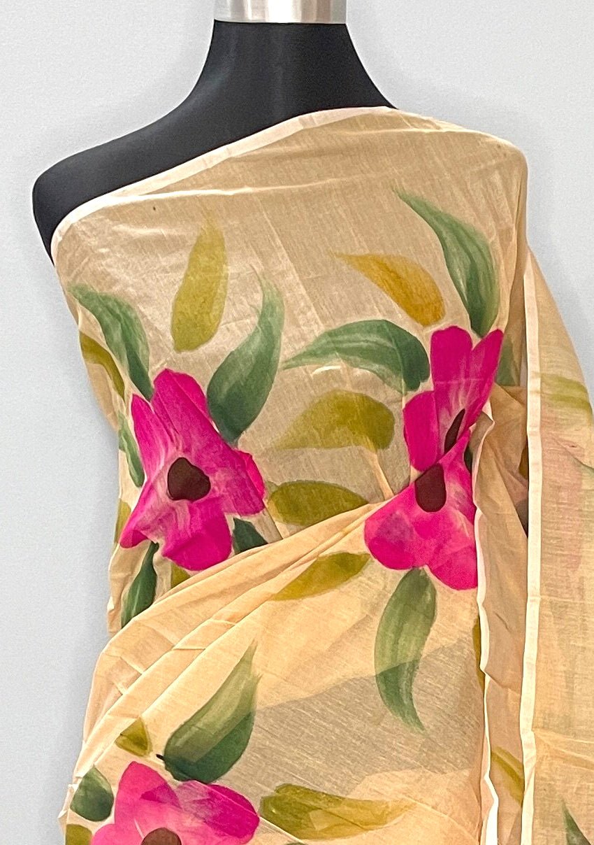 Hand Painted Mixed Cotton Saree - db26036