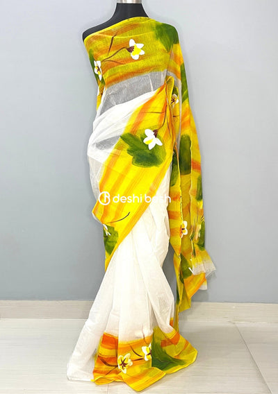 Hand Painted Mixed Cotton Saree - db26043