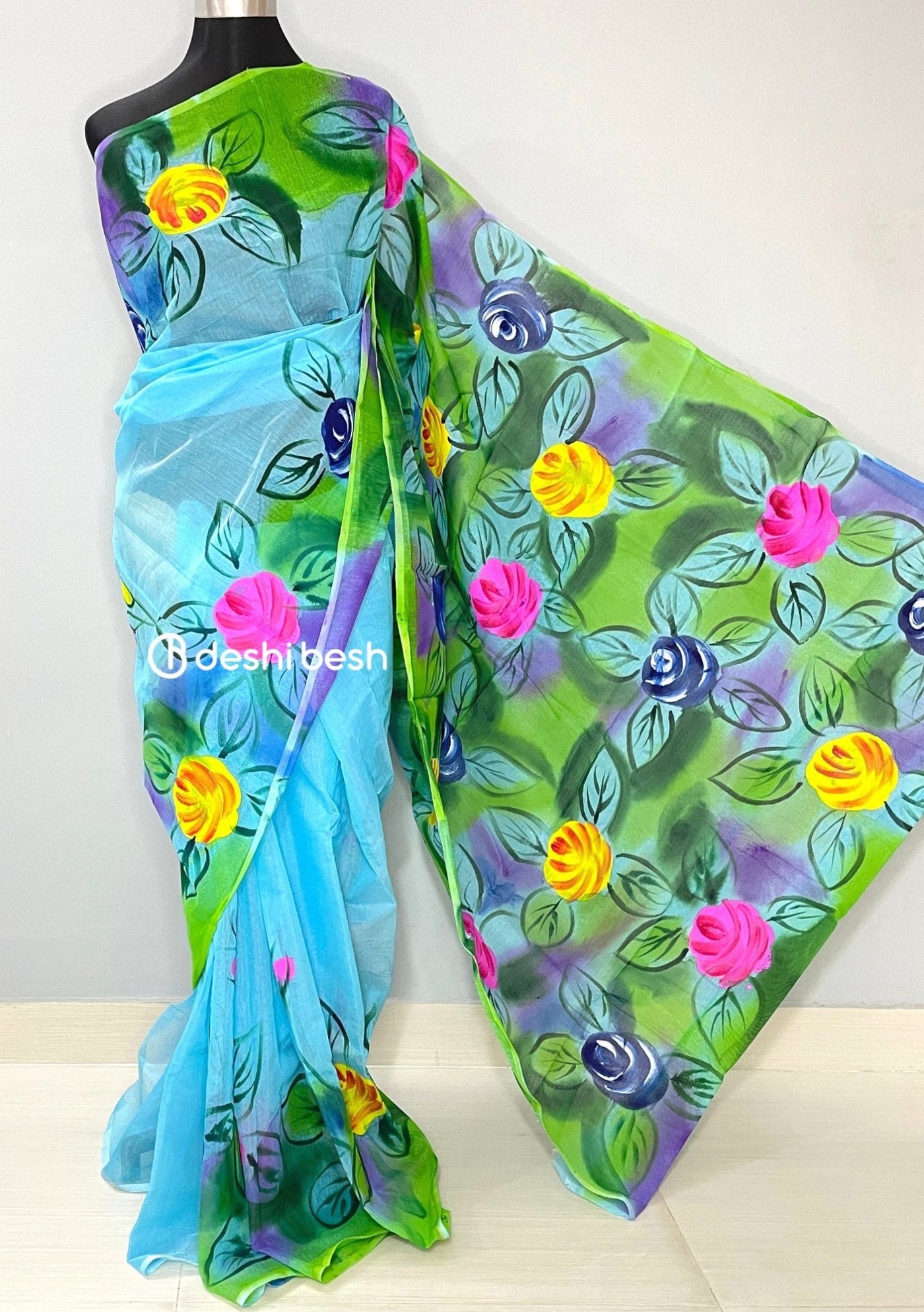 Hand Painted Mixed Cotton Saree - db26042