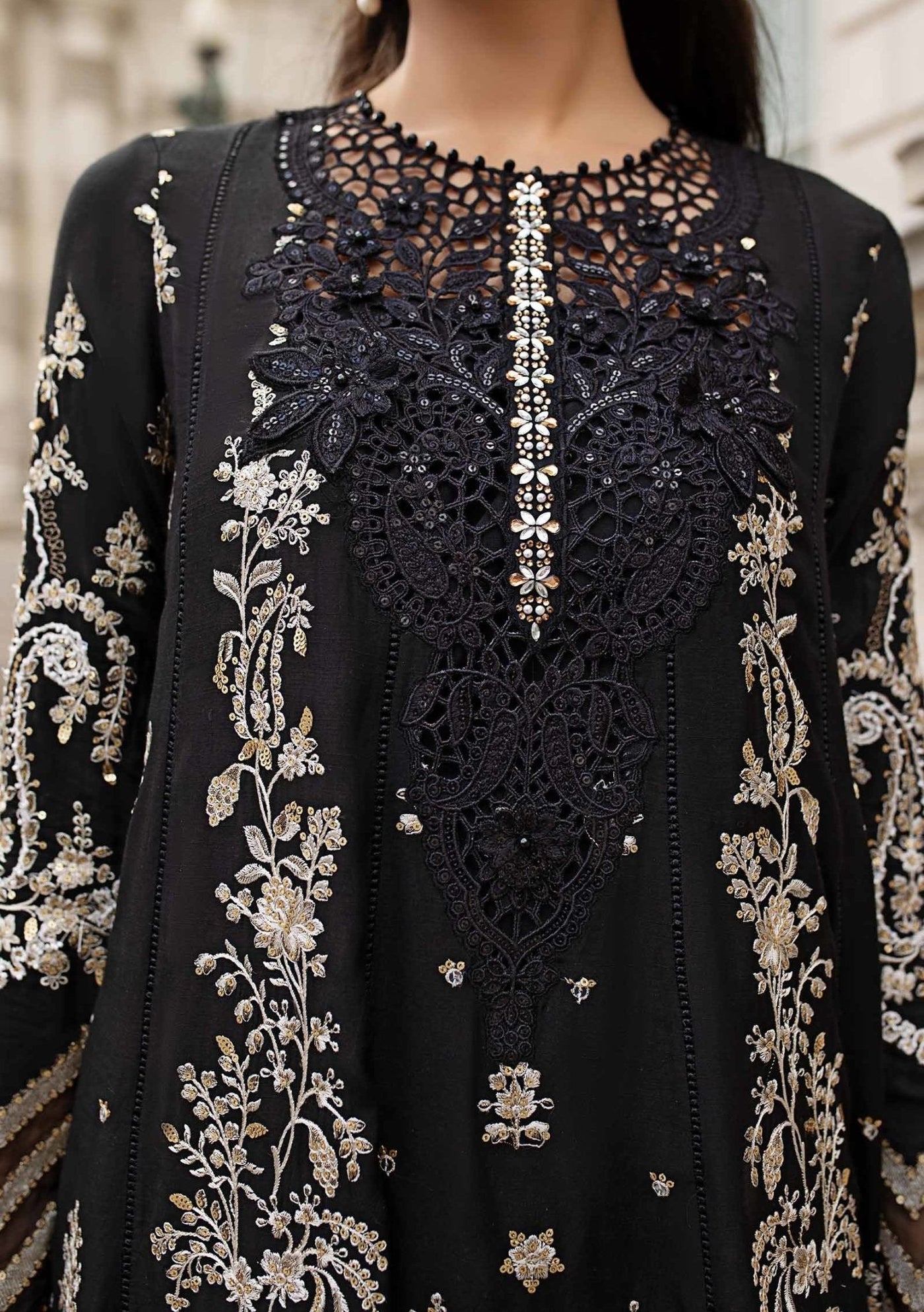 Maria.B Pakistani Luxury Embroidered Raw Silk Suit - db30387