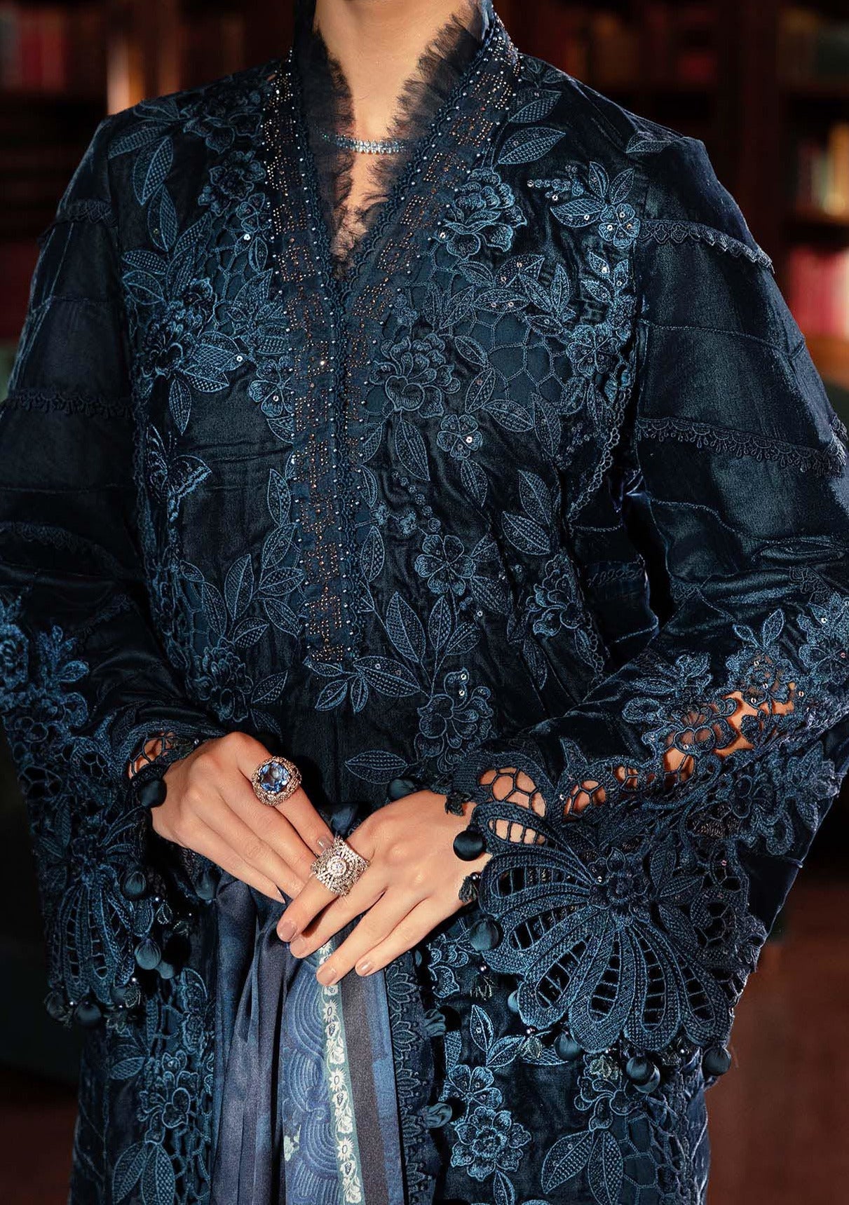 Maria.B Pakistani Luxury Embroidered Velvet Suit - db30385