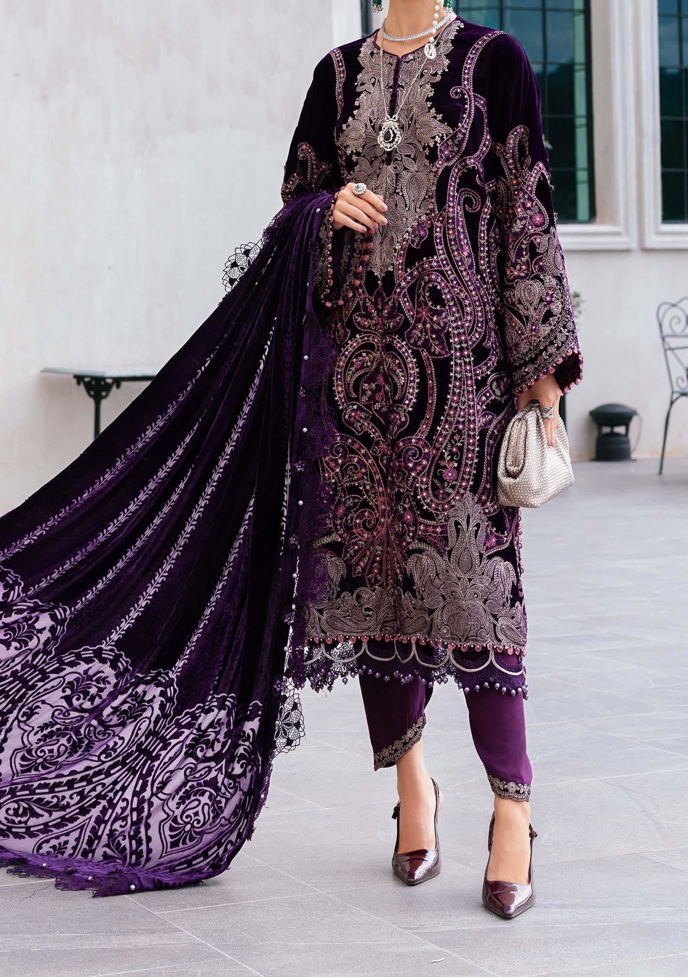 Maria.B Pakistani Luxury Embroidered Velvet Suit - db30386