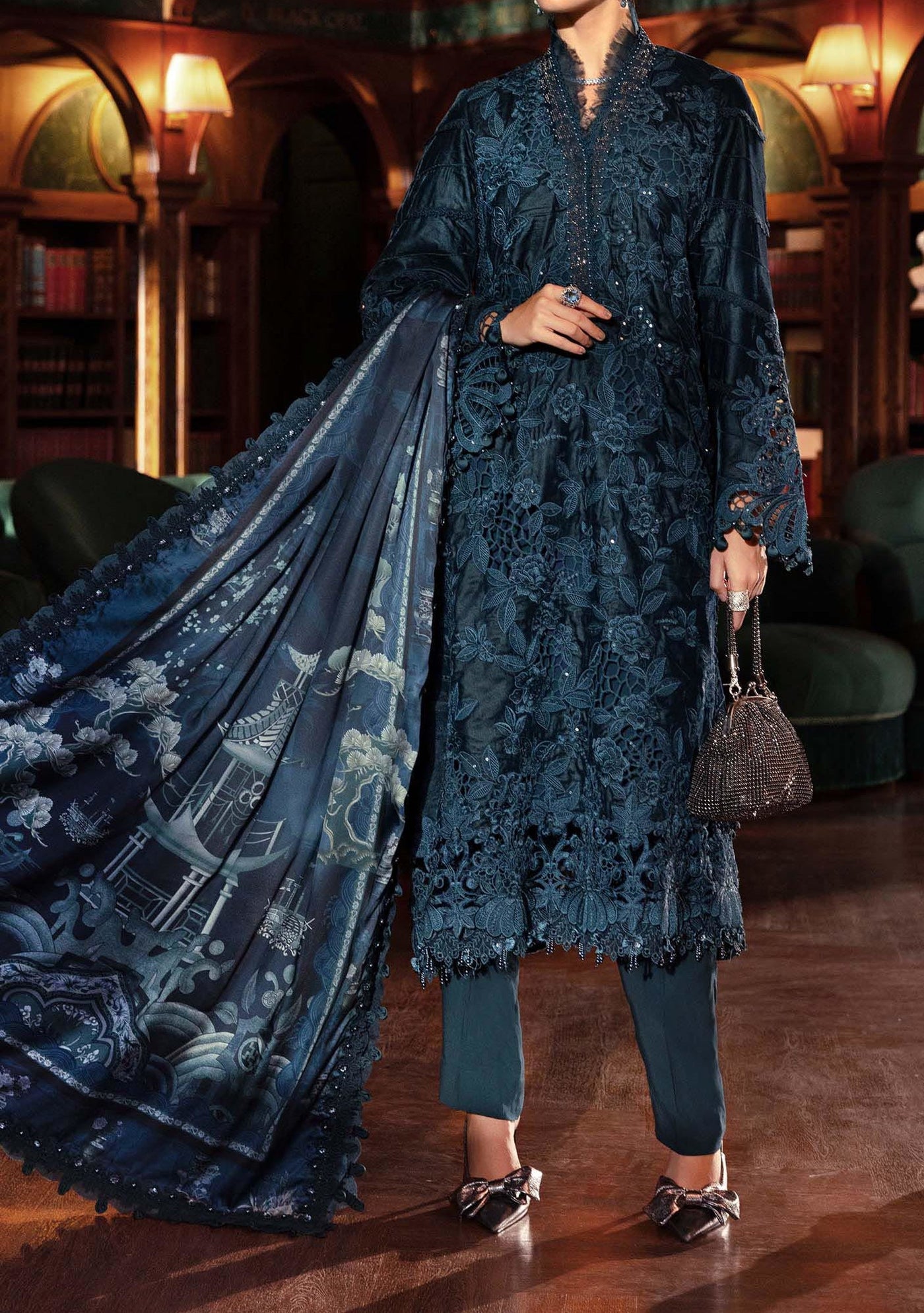 Maria.B Pakistani Luxury Embroidered Velvet Suit - db30385